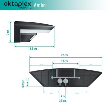 Oktaplex lighting LED Außen-Wandleuchte Ambo 10 W 800 lm, Bewegungsmelder, LED fest integriert, 3000K warmweiß, Wandleuchte Außen LED IP54 Aussenwandlampe anthrazit
