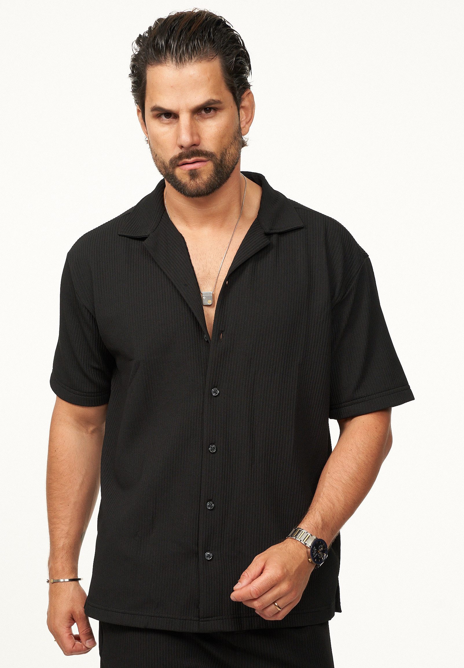 CARISMA Kurzarmhemd mit Rippstruktur im Summer-Look für Herren Kurzarm Strick Polo-Hemd T-Shirt mit Streifenmuster