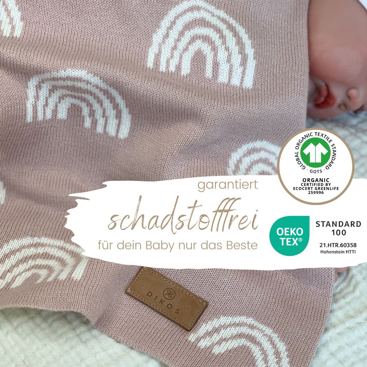Babydecke DIKOS® aus Bio-Baumwolle - Regenbögen - Baby Decke für Neugeborene, DIKOS, Geschenk zur Geburt - Strickdecke PREMIUM Qualität - atmungsaktiv