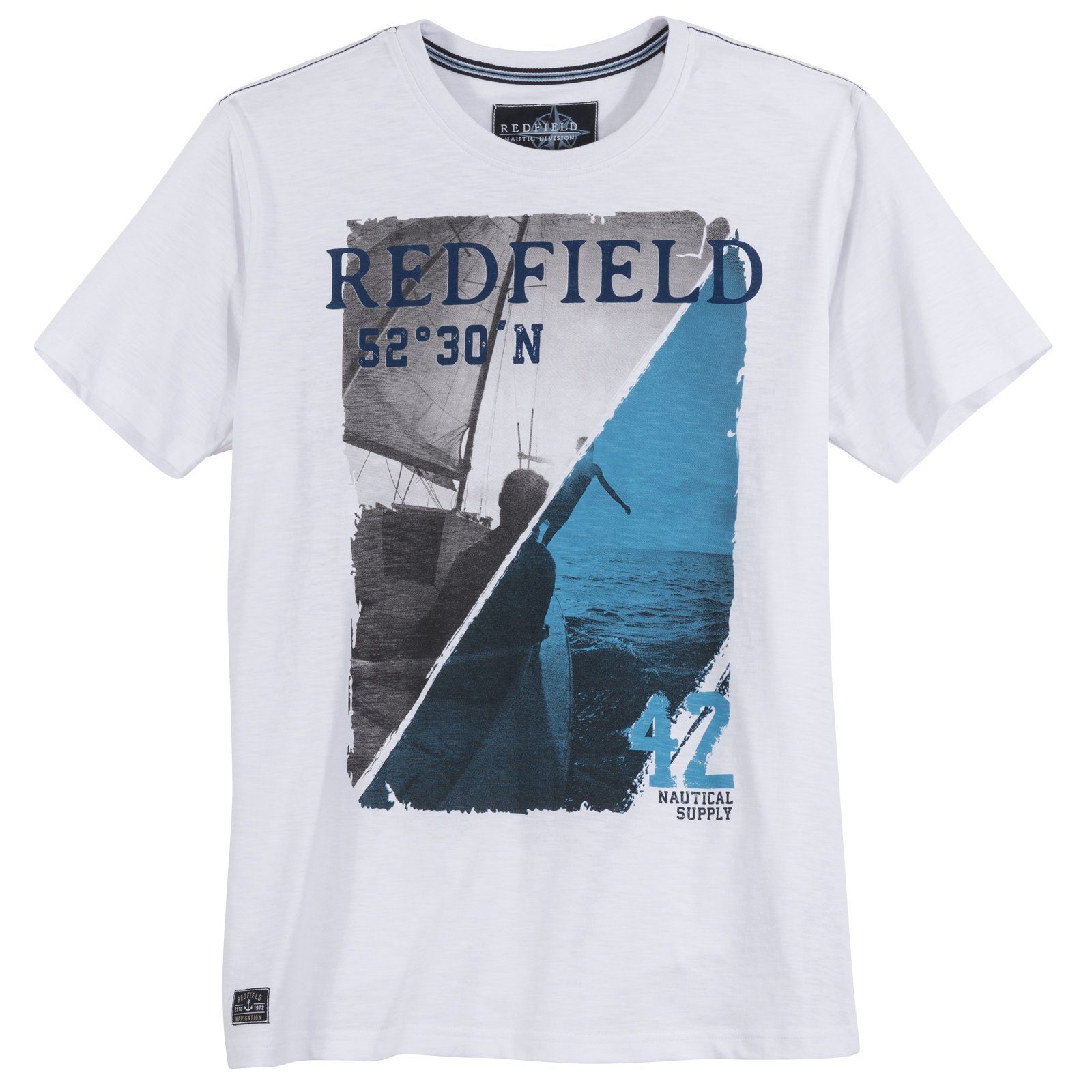 redfield Print-Shirt Übergrößen Herren T-Shirt Segel-Fotoprint weiß Redfield