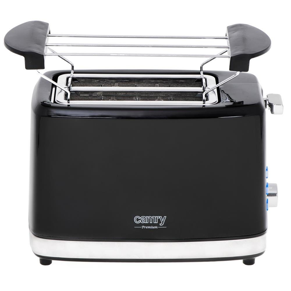 Camry Toaster CR 3218 2-Scheiben-Toaster, Brötchenaufsatz, Auftaufunktion, Aufwärmfunktion, 6 Bräunungsstufen