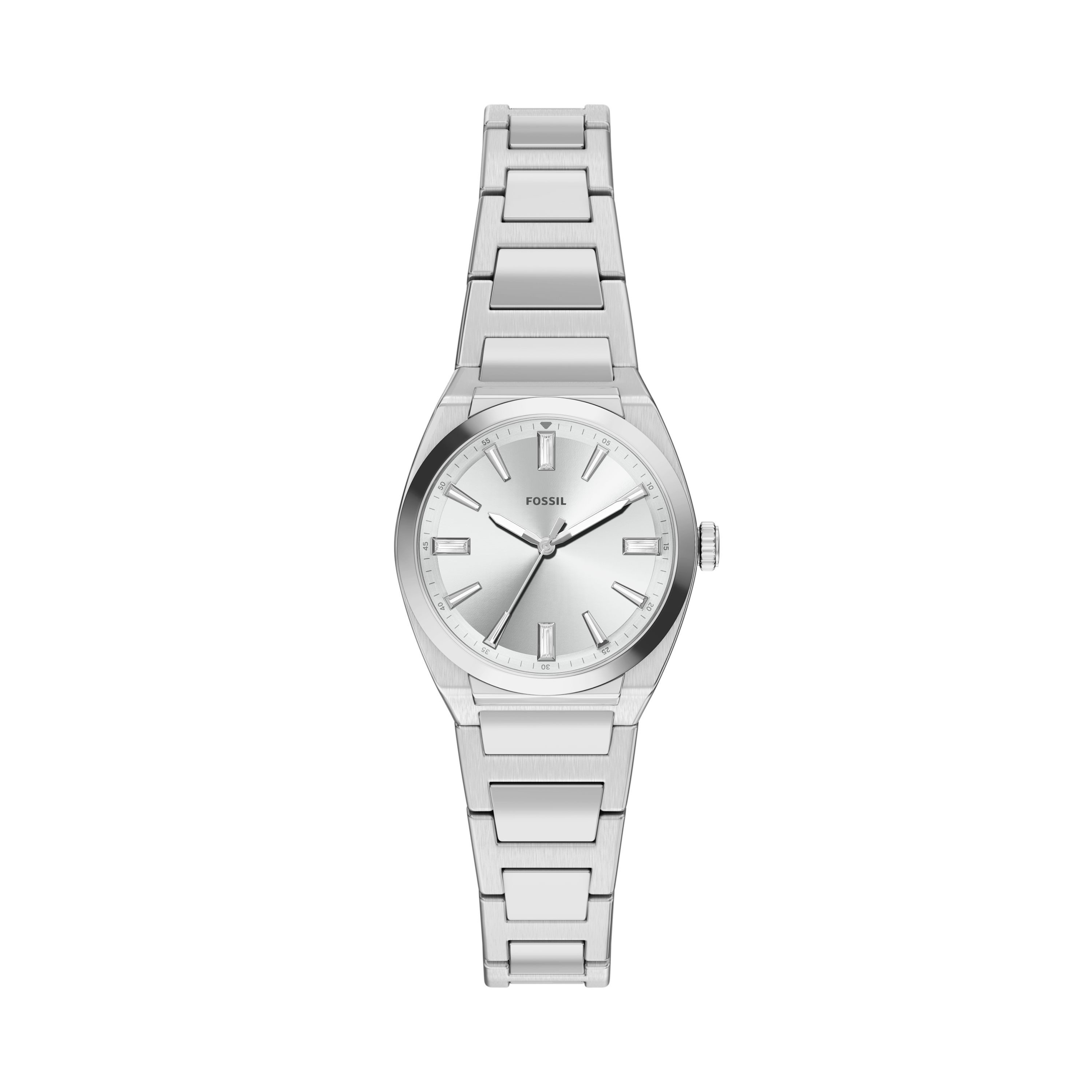 Fossil Quarzuhr Everett ES5490, Armbanduhr, Edelstahlarmband, analog, Glassteine