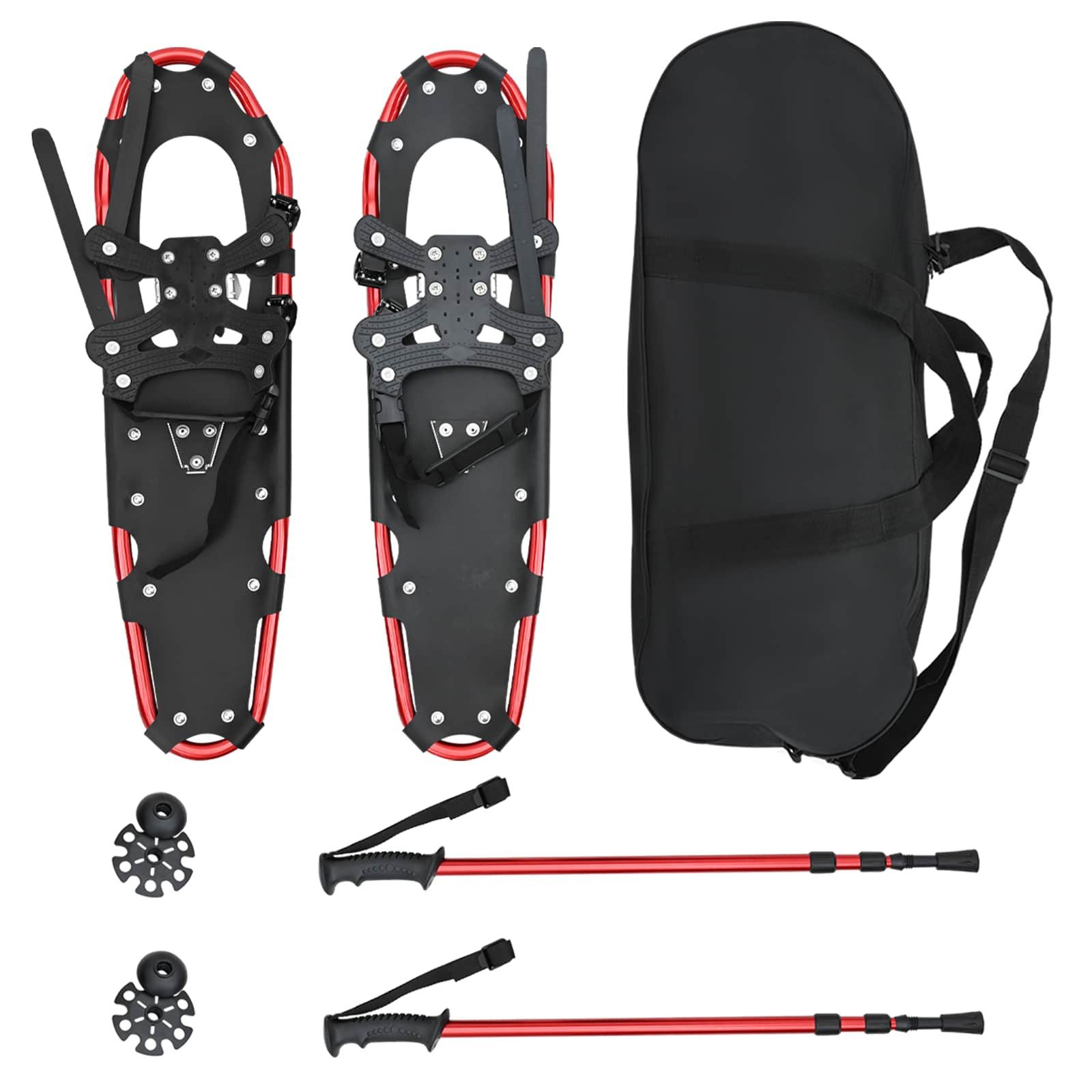 vidaXL Schneeschuhe 3 in 1 Schneeschuhe mit Wanderstöcken Rot und Schwarz (1-tlg)