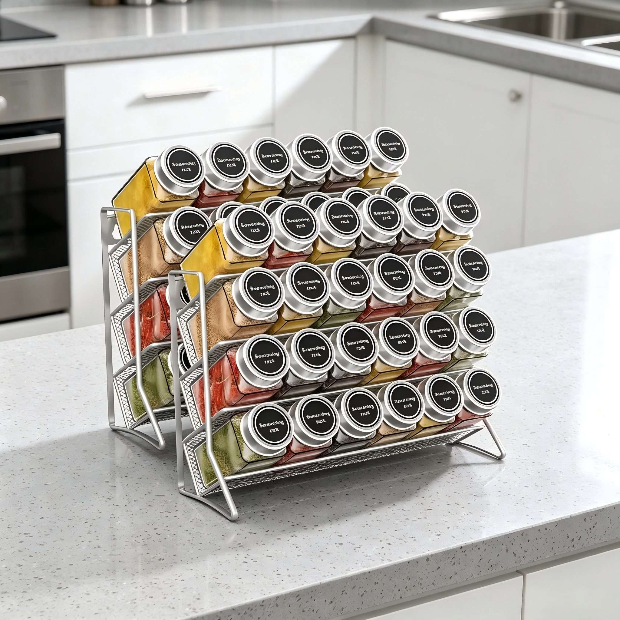 BlingBin Gewürzregal Metall Stehend Regal für Gewürze 4-Etagen, Gewürz Organizer, 2er Set 2-tlg., für Gewürzstreuer Gewürzdosen Perfekt für Aufbewahrung Im ScKüche