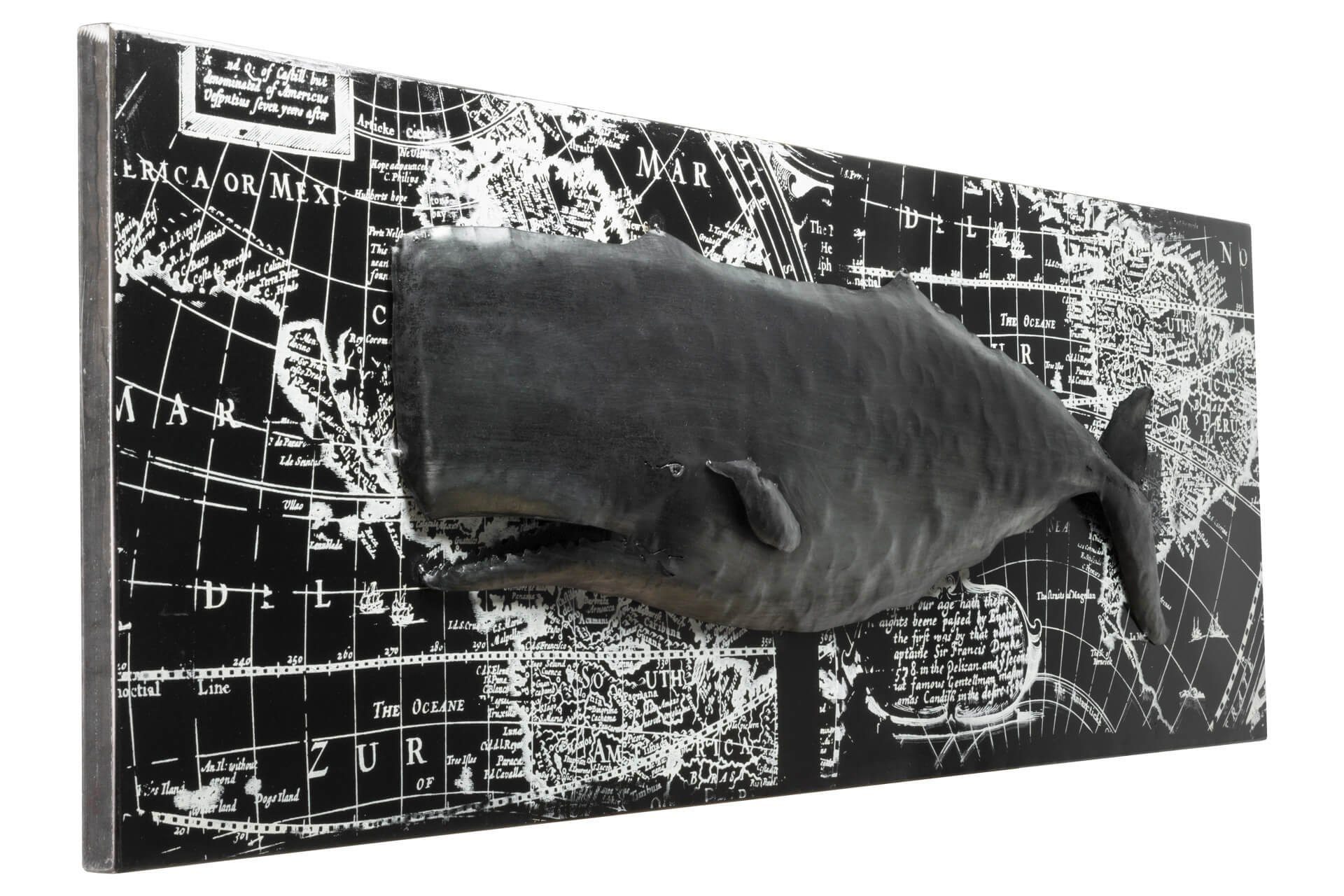 KUNSTLOFT Metallbild Whale Wandrelief handgefertiges cm, Watching 3D 150x50