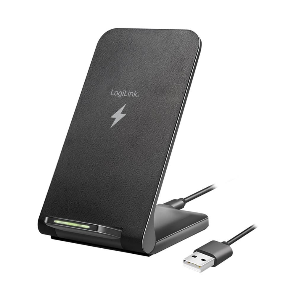 LogiLink Smartphone-Halterung PA0315 Smartphoneständer mit kabelloser Ladefunktion, (bis 7 Zoll, Qi-Ladeständer, 2 Spulen, 15 W, Hoch- und Querformat, Alltag)
