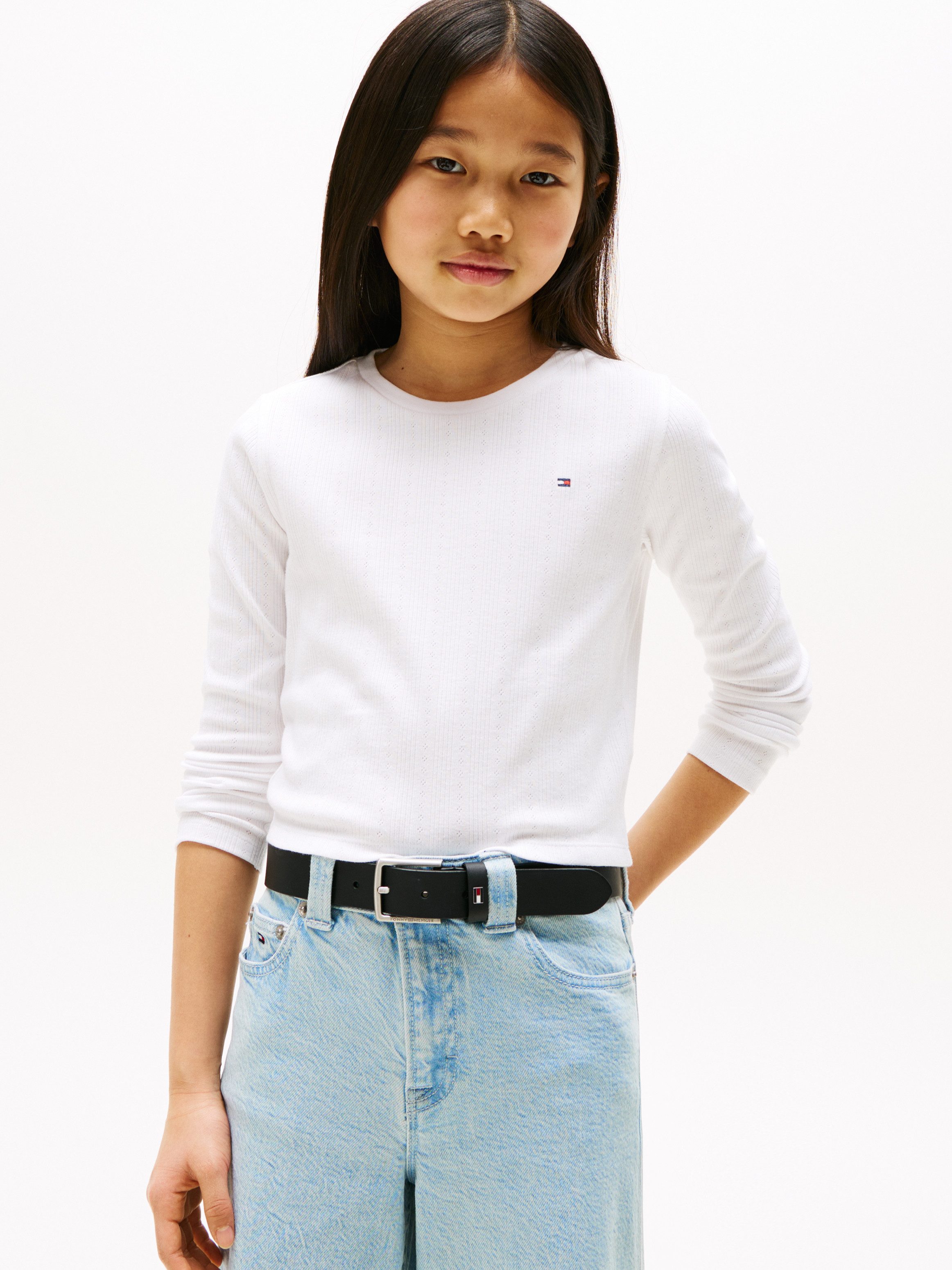 Tommy Hilfiger Langarmshirt POINTELLE TOP LS für Kinder bis 16 Jahre, mit Logo-Druck