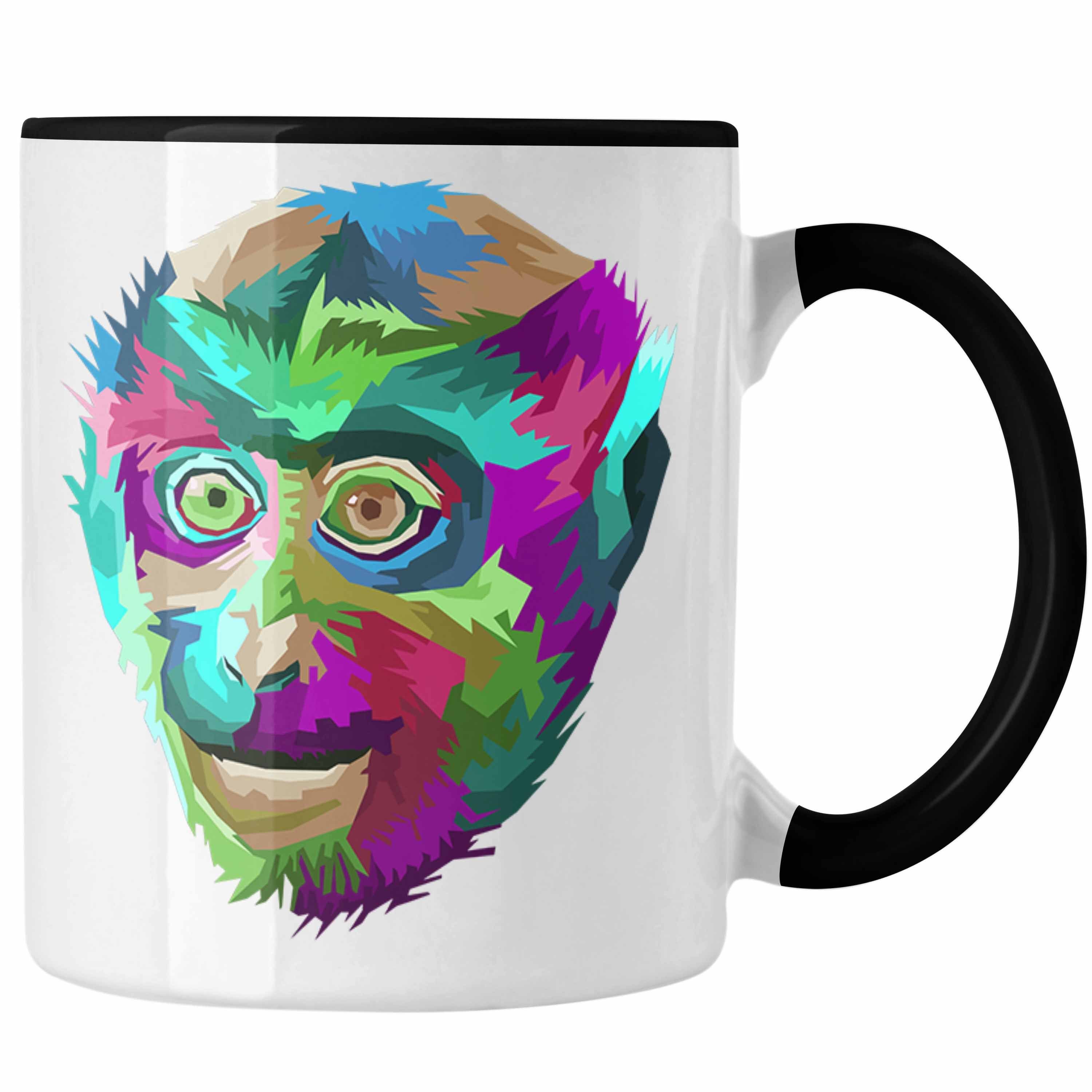 Trendation Tasse Trendation - Makaken Affen Art Tasse Geschenk Polygon Geschenkidee Schwarz