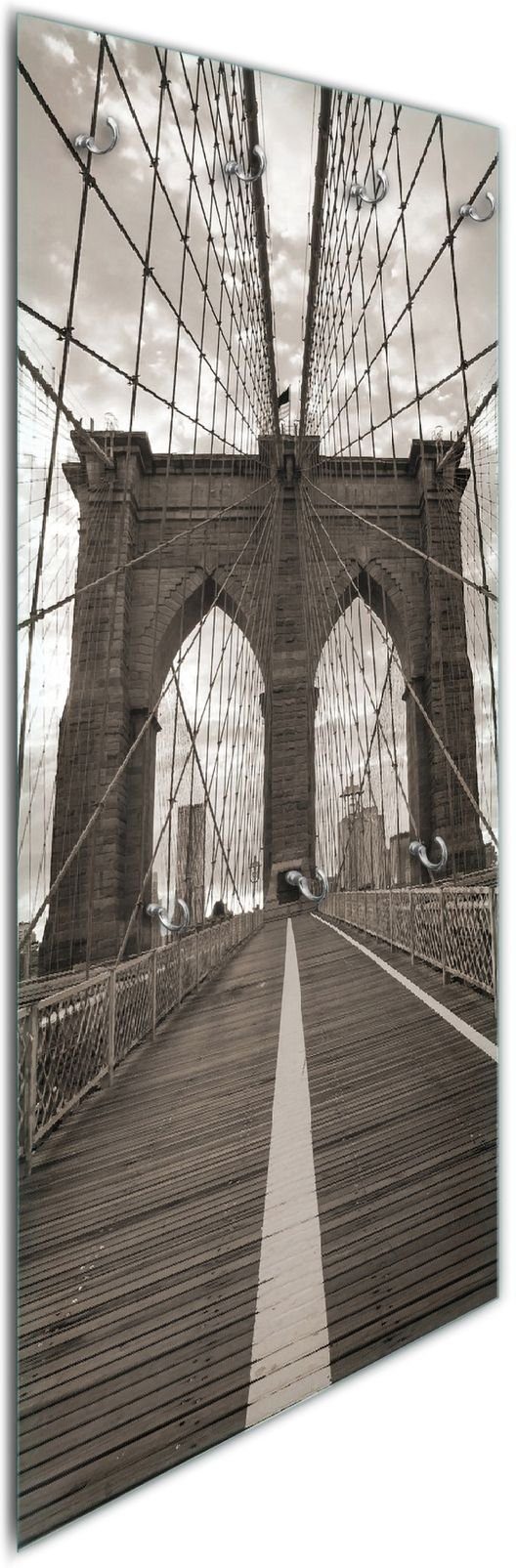 Wallario Wandgarderobe Brooklyn Bridge in New York (1-teilig, inkl. Haken und Befestigungsset), 50x125cm, aus ESG-Sicherheitsglas