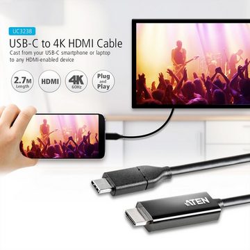 Aten UC3238 USB-C to 4K HDMI Kabel Audio- & Video-Adapter USB Typ C (USB-C) Männlich (Stecker) zu HDMI Typ A Männlich (Stecker), 270.0 cm
