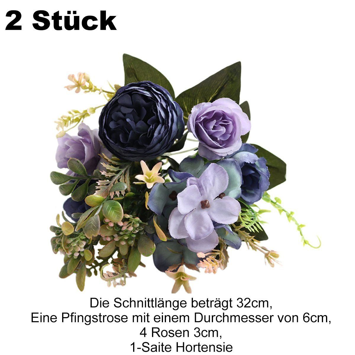 Blau Künstliche Blumen, Pfingstrosen,Vintage LENBEST Pfingstrosen,Gefälschte Kunstblume