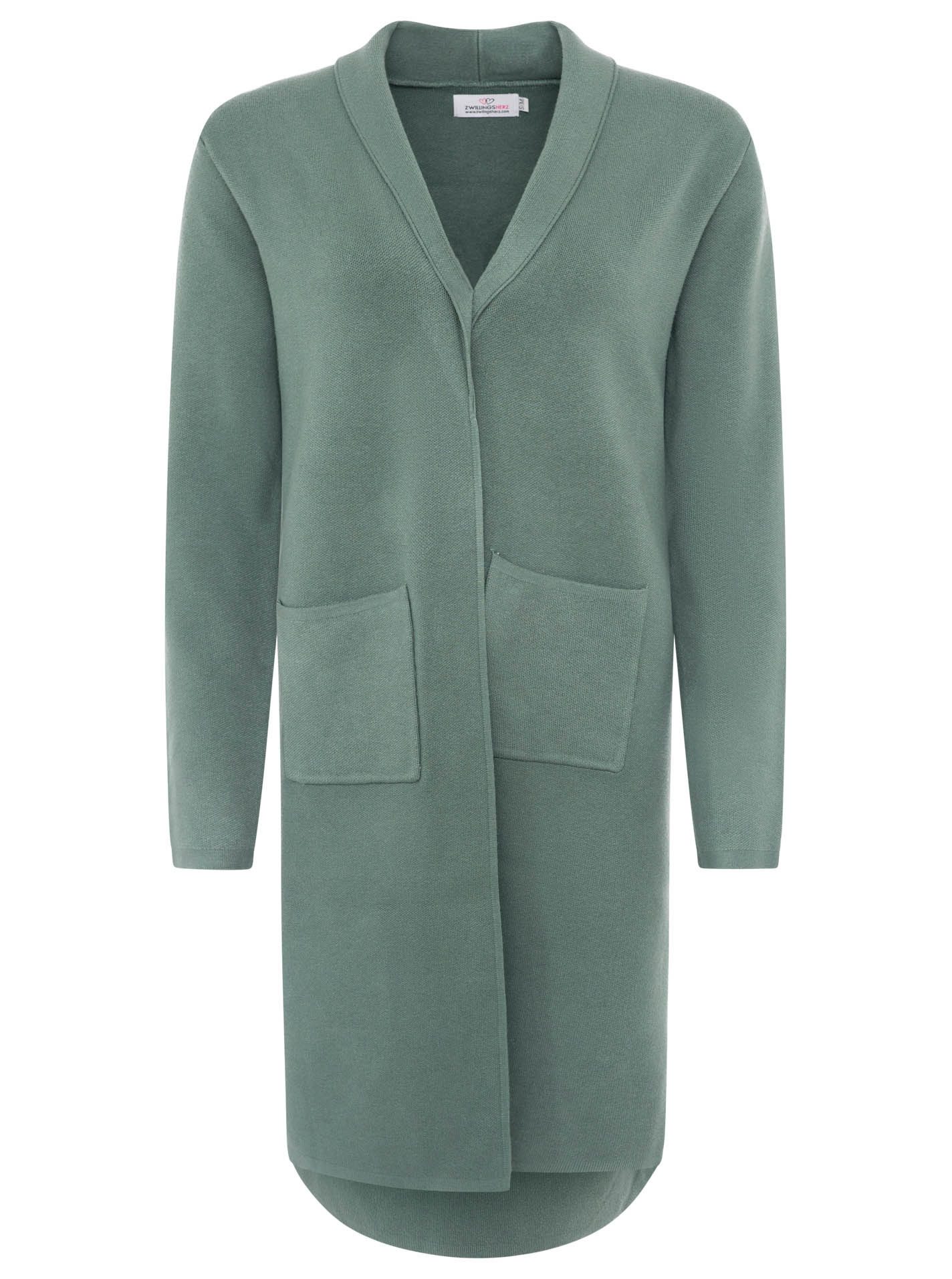 Zwillingsherz Cardigan "Jessi" mit Kragen, Langarm, aufgesetzte Taschen, ohne Verschluss, knielang