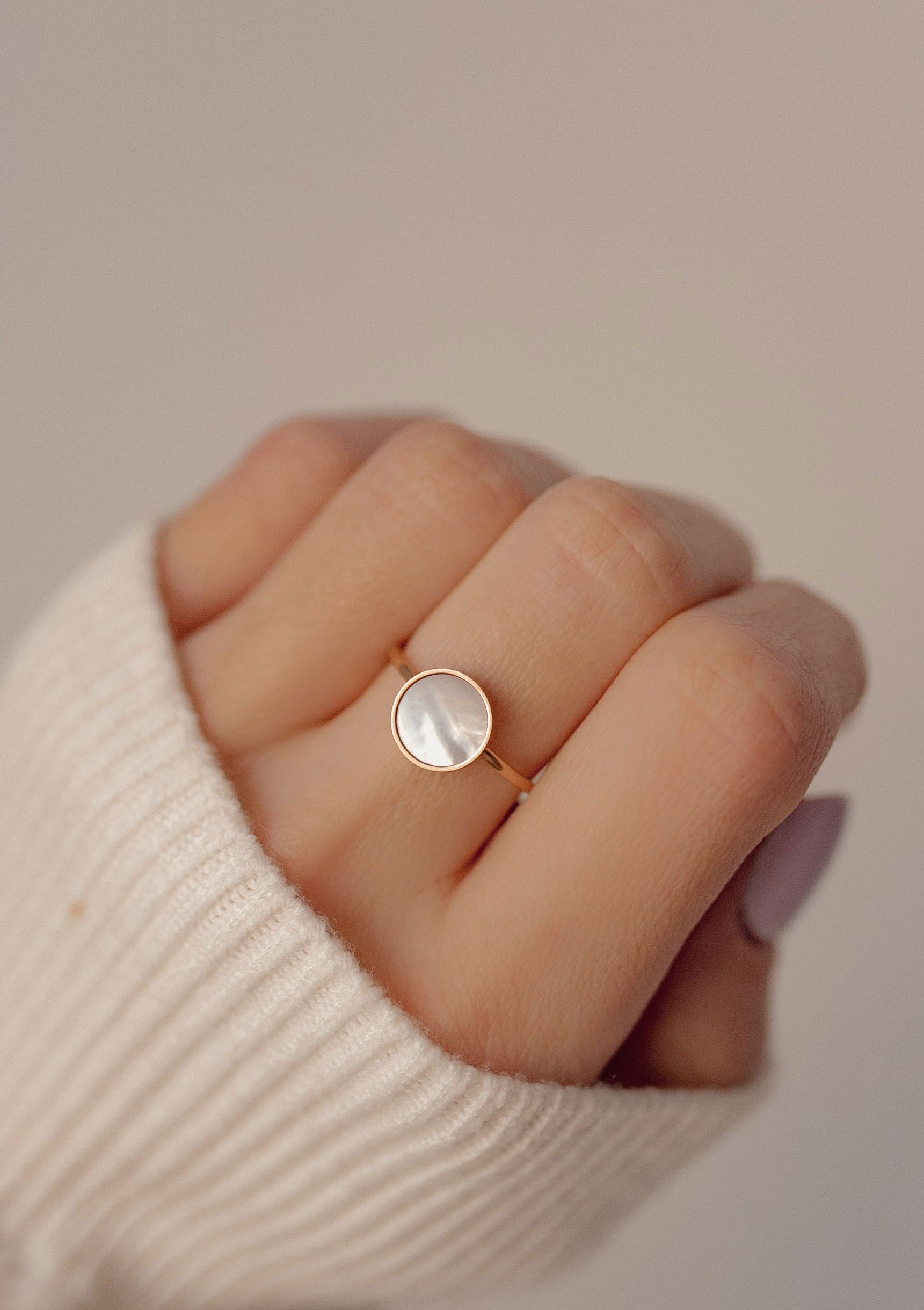 Hey Happiness Fingerring Kreis Muschel 18K Gold Roségold, Edelstahl Damen R günstig online kaufen