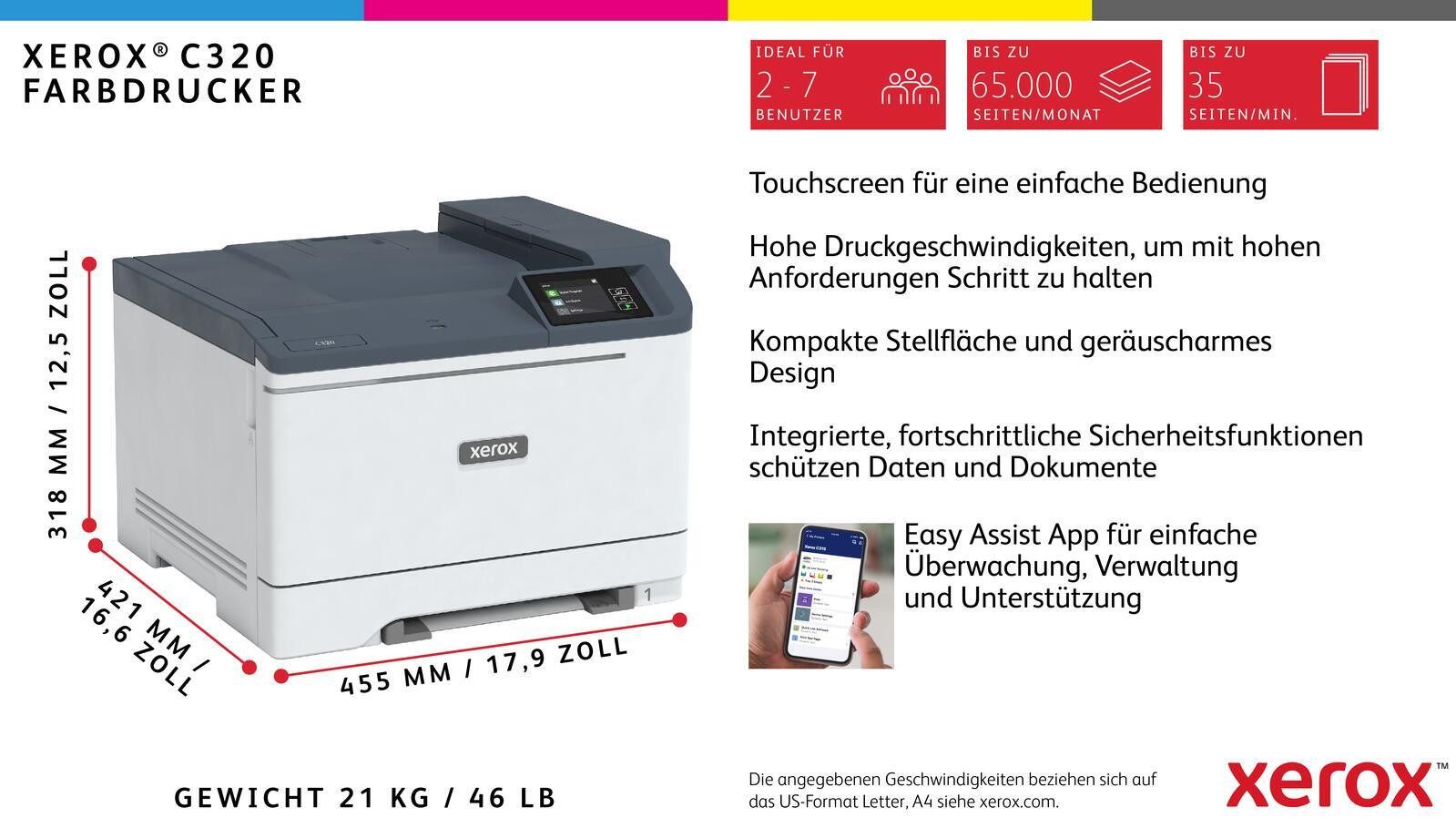 Xerox Xerox C320 A4 33 Seiten/Min. Wireless-Duplexdrucke Farblaserdrucker, (Duplexfunktion)
