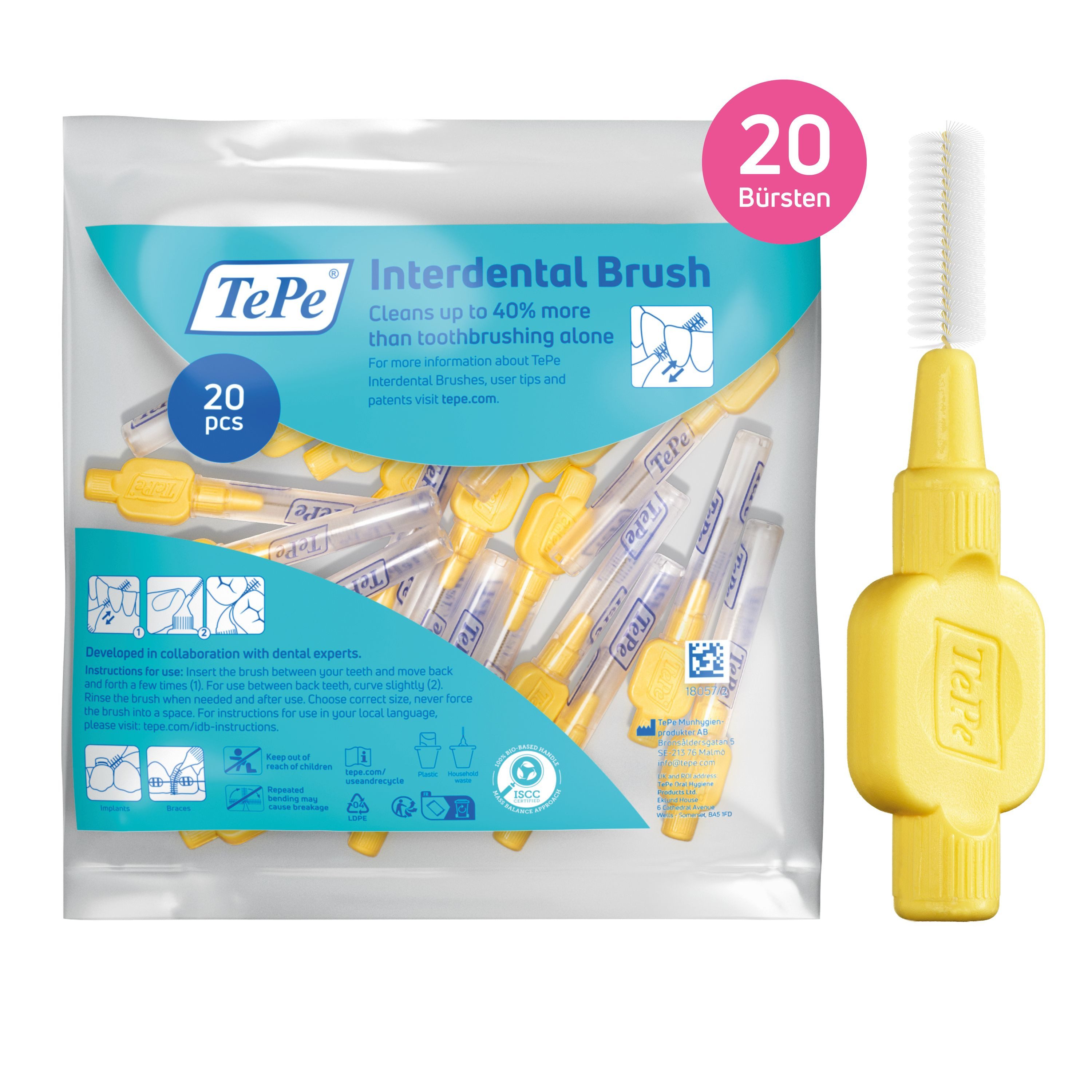 TePe Interdentalbürsten 20 Stück extra Soft Zahnreinigungsstäbchen aus Schweden