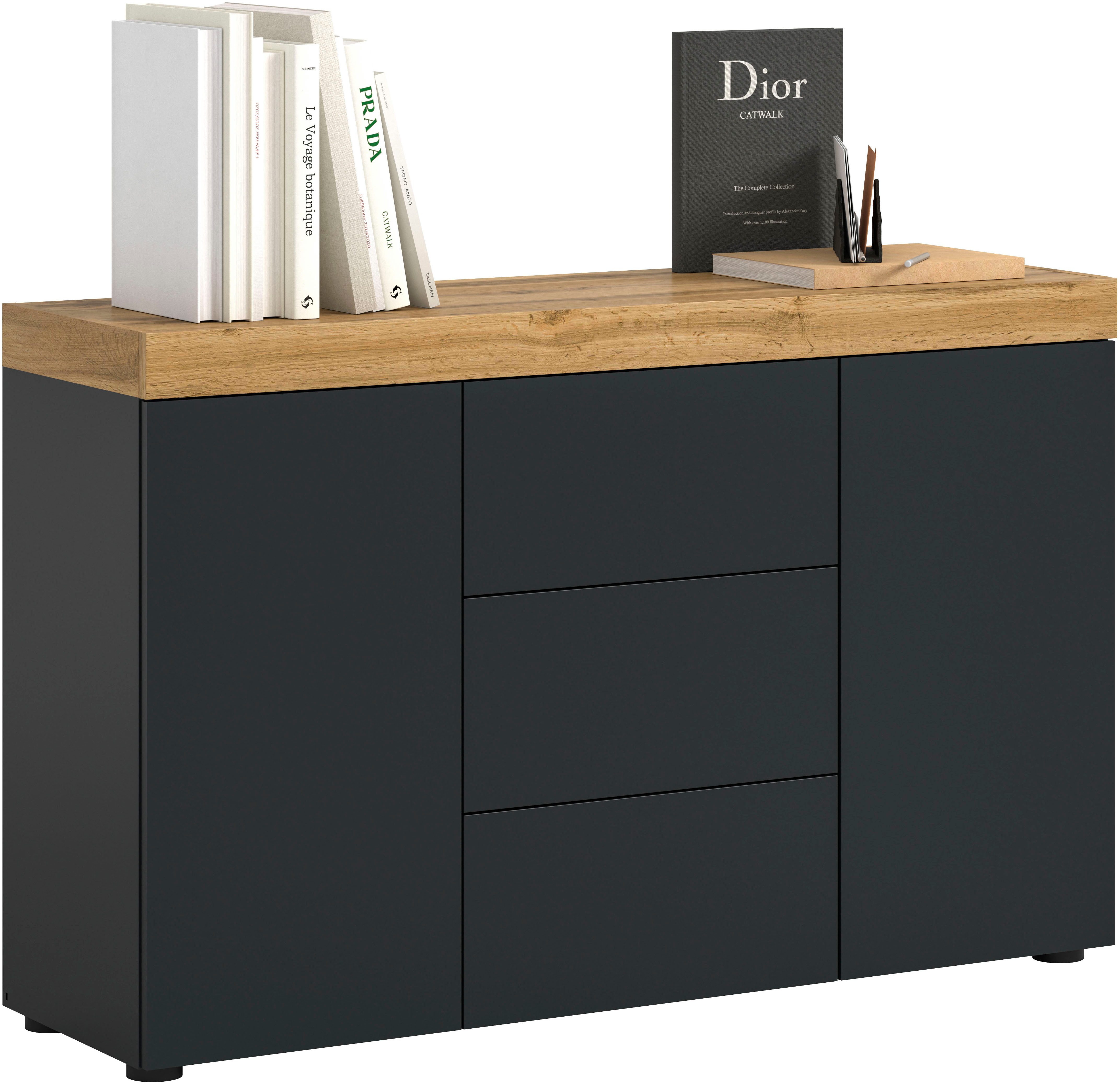 OTTO home Sideboard MAMBO, TOPSELLER!, Breite 125cm, 2 Türen, 3 Schubkästen, push-2-open (1 St., 2 farbige Ausführung, in verschiedenen Farben erhältlich), Sideboard, Kommode, Wohnzimmer, Flur, Arbeitszimmer