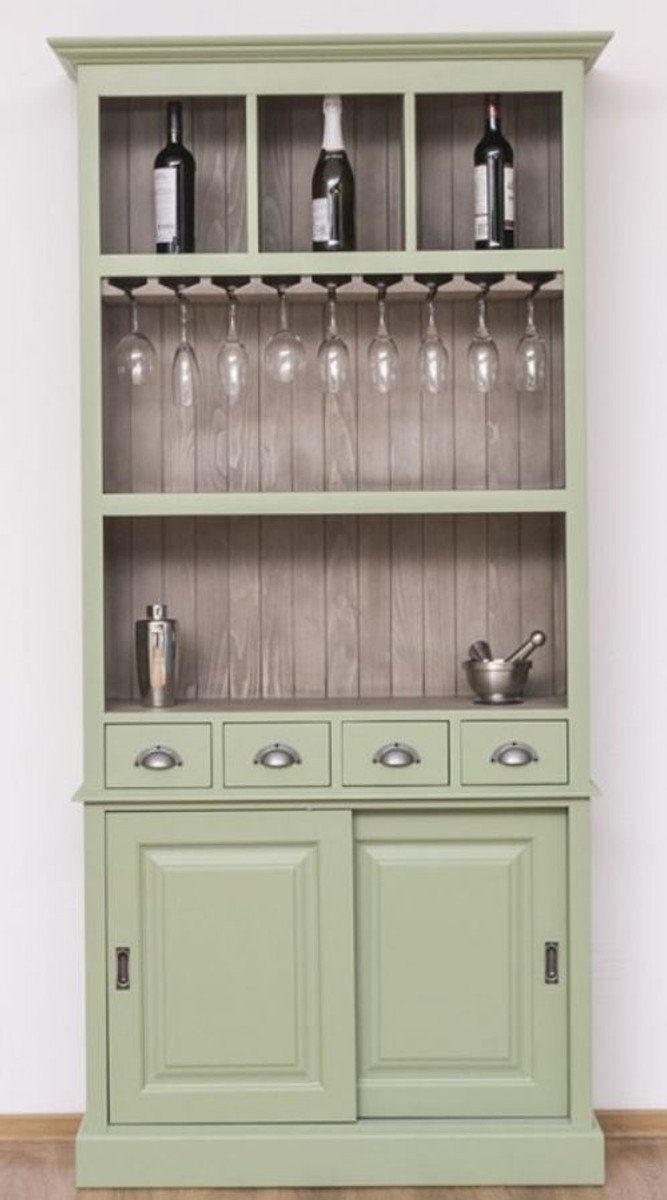 Weinschrank Landhausstil Weinschrank Hellgrün / Grau 103 x 36 x H. 210 cm - Barschrank im Landhausstil - Landhausstil Bar Möbel