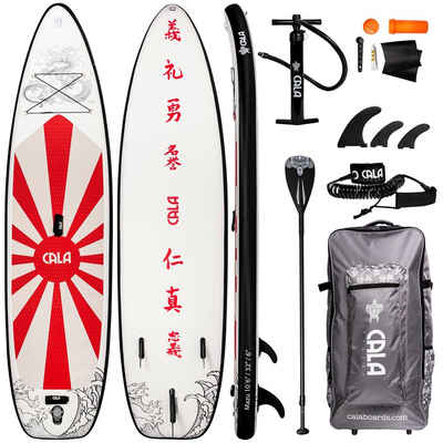 CALA SUP-Board MAZU, SUP- Board, aufblasbar, (Komplett-Set, SUP BOARD inkl. Rucksack-Trolley, Leash zu Sicherung, 3 abnehmbaren Finnen, Double Action Pumpe, Carbon-Paddel (775g), Reparatur Kit und Kamera Halterung), Allrounder für Anfänger und Fortgeschrittene