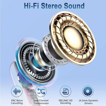 Wasart Kabellos Bluetooth 5.3 mit 14.2mm Stereo, 2023 Neue In-Ear-Kopfhörer (Genießen Sie kristallklaren Klang mit den drahtlosen, kabellosen Kopfhörern.", mit CVC8.0 Mikrofon IP7 Wasserdicht 40H Kabellose Noise Cancelling)