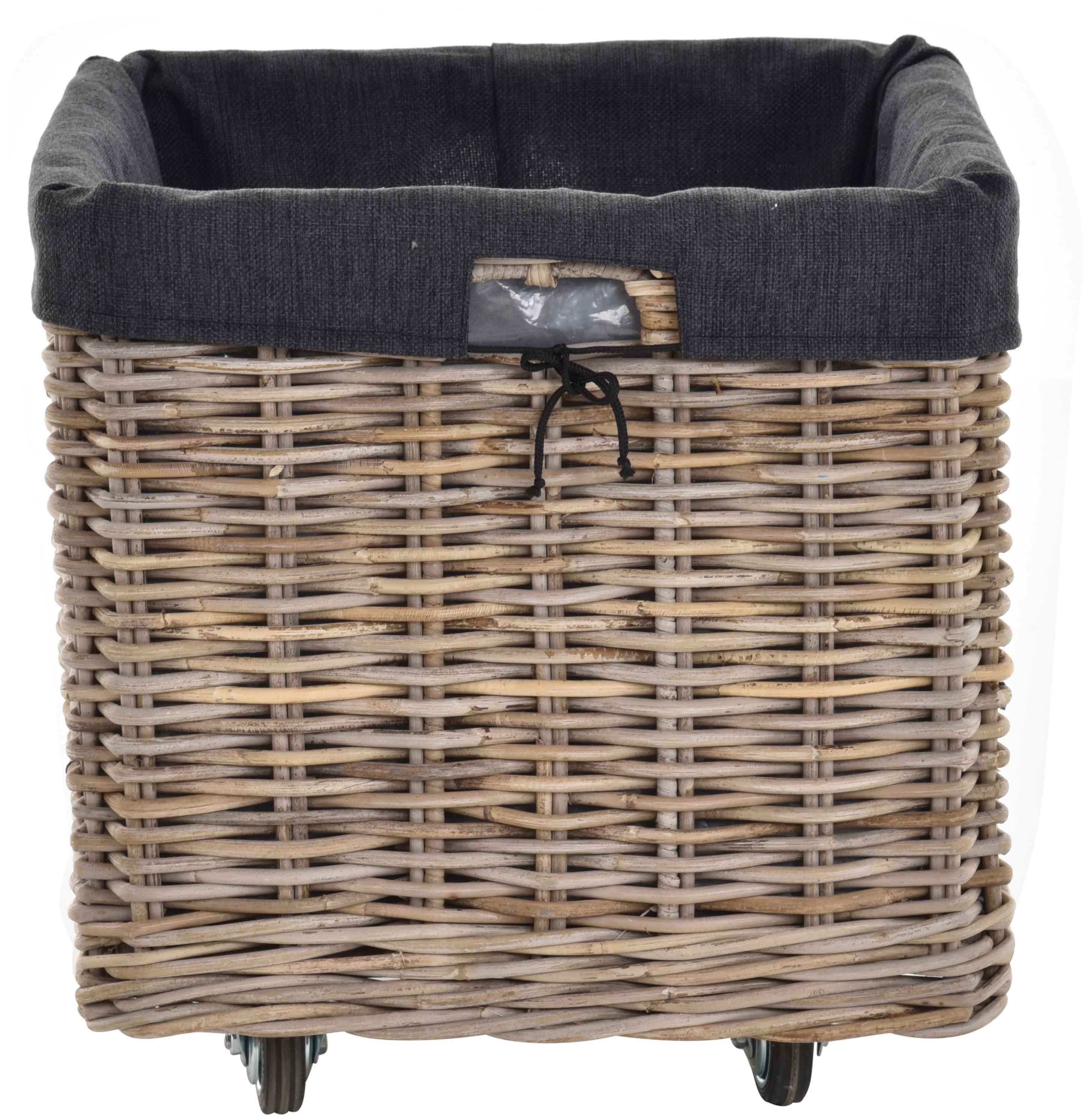Krines Home Kaminholzkorb Rollkorb Groß Holzwagen Natur Rattan Kamin Rollwagen Quadratisch, mit Griffen, mit Rollen, mit Inlett