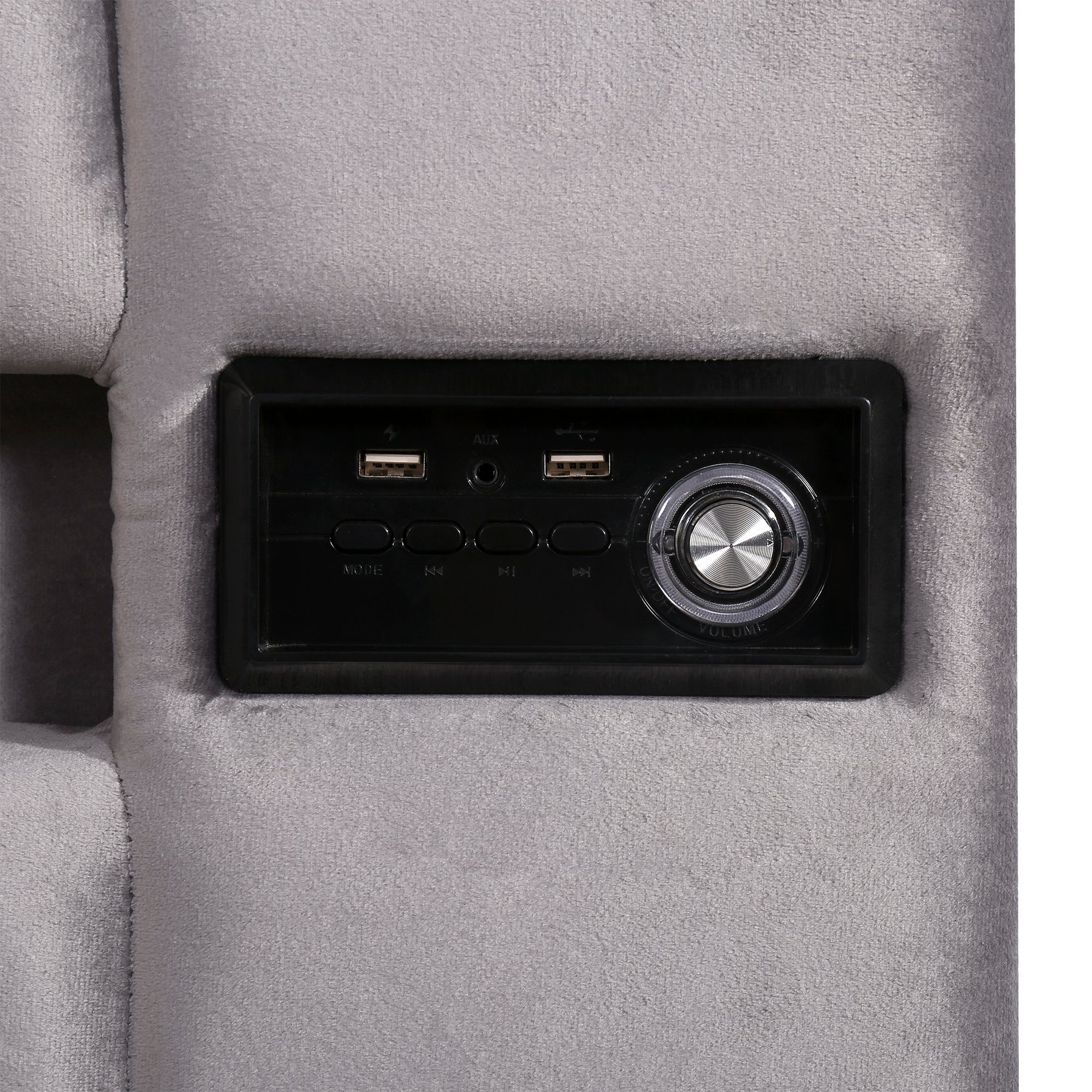 Polsterbett (2-tlg), und Doppelbett Bluetooth-Player Grau Samt USB-Aufladung, Bezug Bettkasten mit mit Hydraulisches Merax Polsterbett, 140x200cm | LED-Beleuchtung, Grau