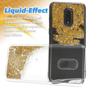 EAZY CASE Handyhülle Liquid Glittery Case für OnePlus 7 6,41 Zoll, Durchsichtig Back Case Handy Softcase Silikonhülle Glitzer Cover Gold