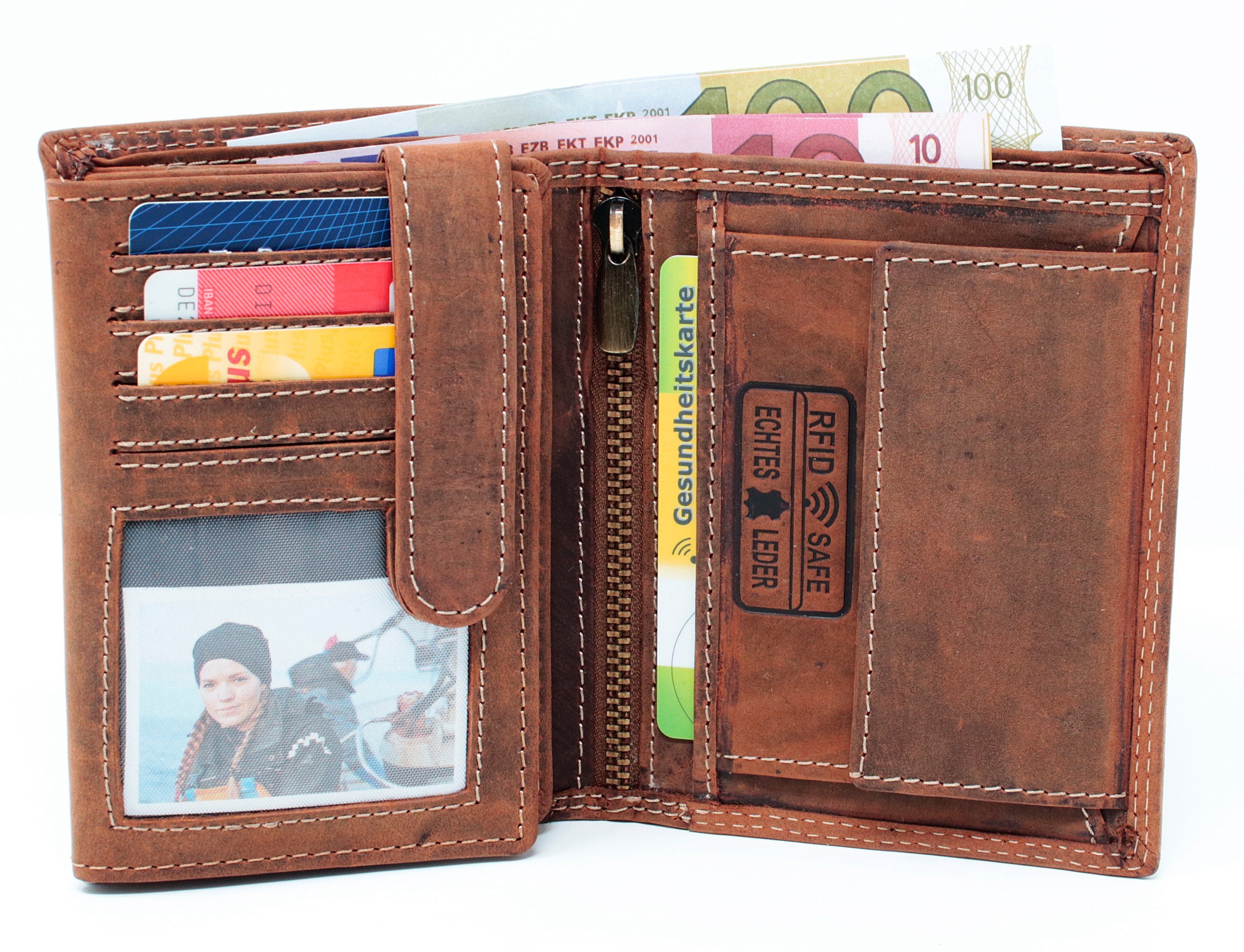 Geldbeutel RFID Börse Schutz Münzfach Brieftasche Geldbörse SHG Herren Leder Lederbörse RFID, Geldbörse mit Portemonnaie Männerbörse