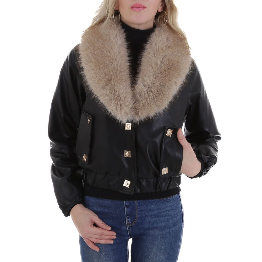 Lederimitatjacke Damen Jacke mit Kunstfellkragen – Eleganz für jede Gelegenheit