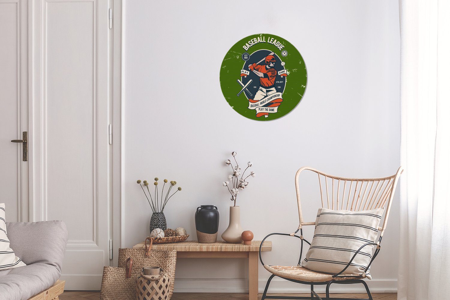 MuchoWow Wandsticker Rund, Baseball Kinderzimmer, Altmodisch - - Tapetenkreis Wohnzimmer (1 für Tapetenaufkleber, Mancave Sport St), 