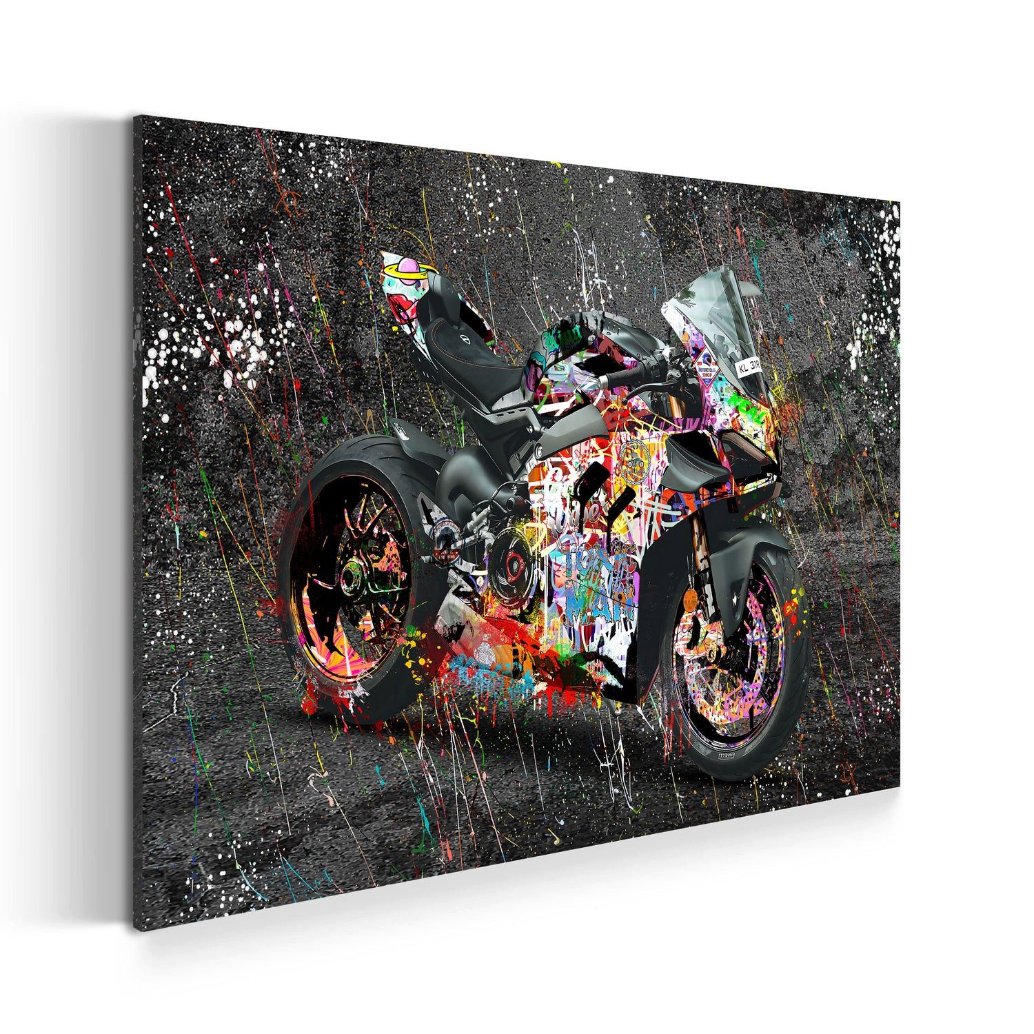 Artedinoi Leinwandbild Ducati Graffiti Motorrad Street Art Wandbild Leinwandbild Kunstdruck X