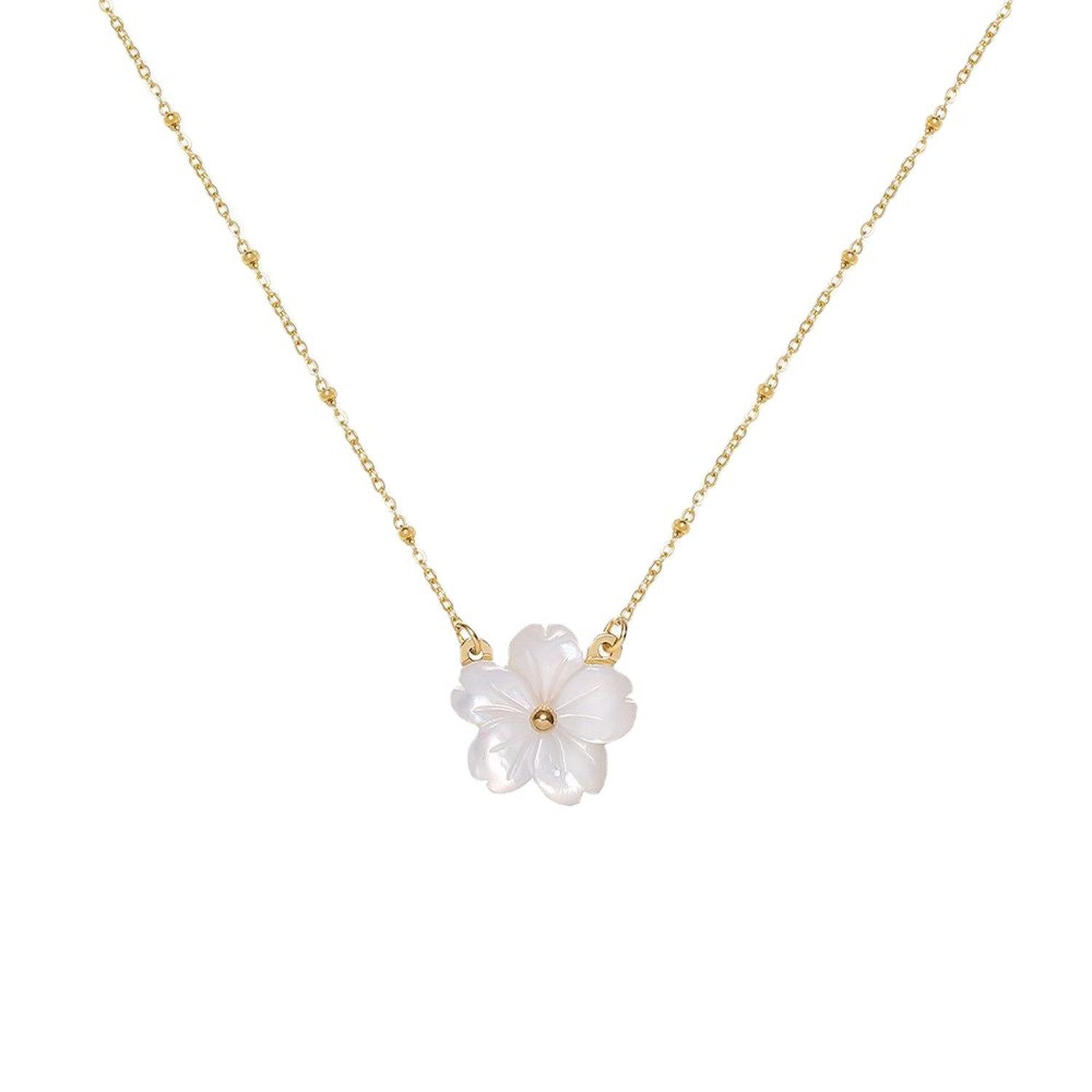 KARMA Kette mit Anhänger Halskette Blüte Edelstahl Gold Schmuck 40 cm (Edelstahlkette Damenhalskette, Blumenkette Damen), Damenhalskette modern