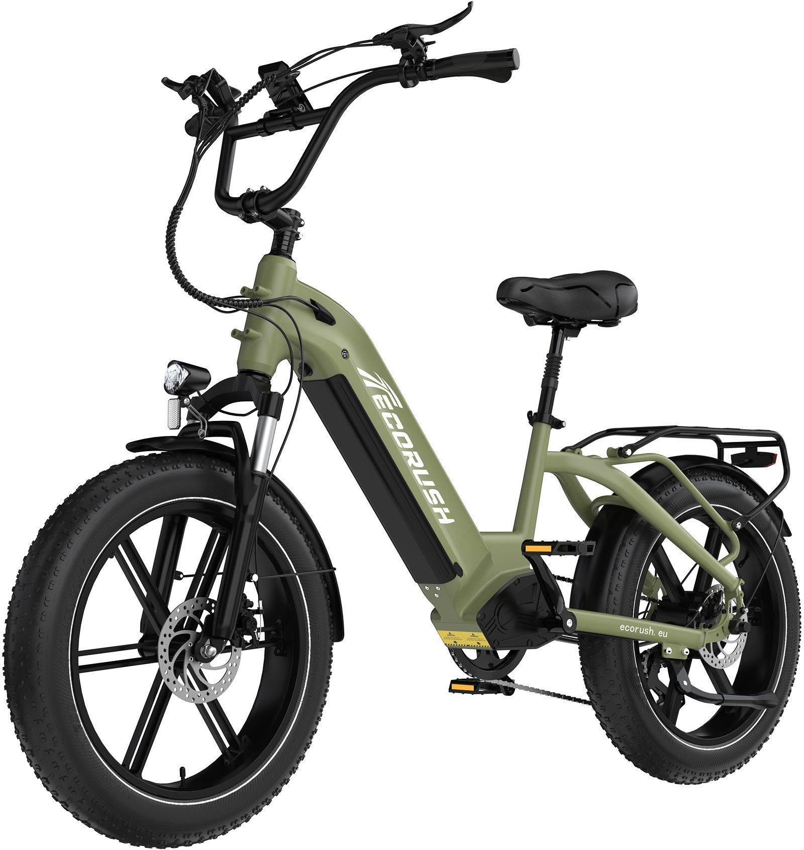 ECORUSH E-Bike Mountainbike Elektrofahrrad 20*4,0 Zoll Pedelec StVZO mit 15,6Ah Akku Max 70-120km, 7 Gang shimano shimano Schaltwerk, Kettenschaltung, Heckmotor, 748,8 Wh, Damen/Herren E-Mountainbike mit Pumpe, Schloss