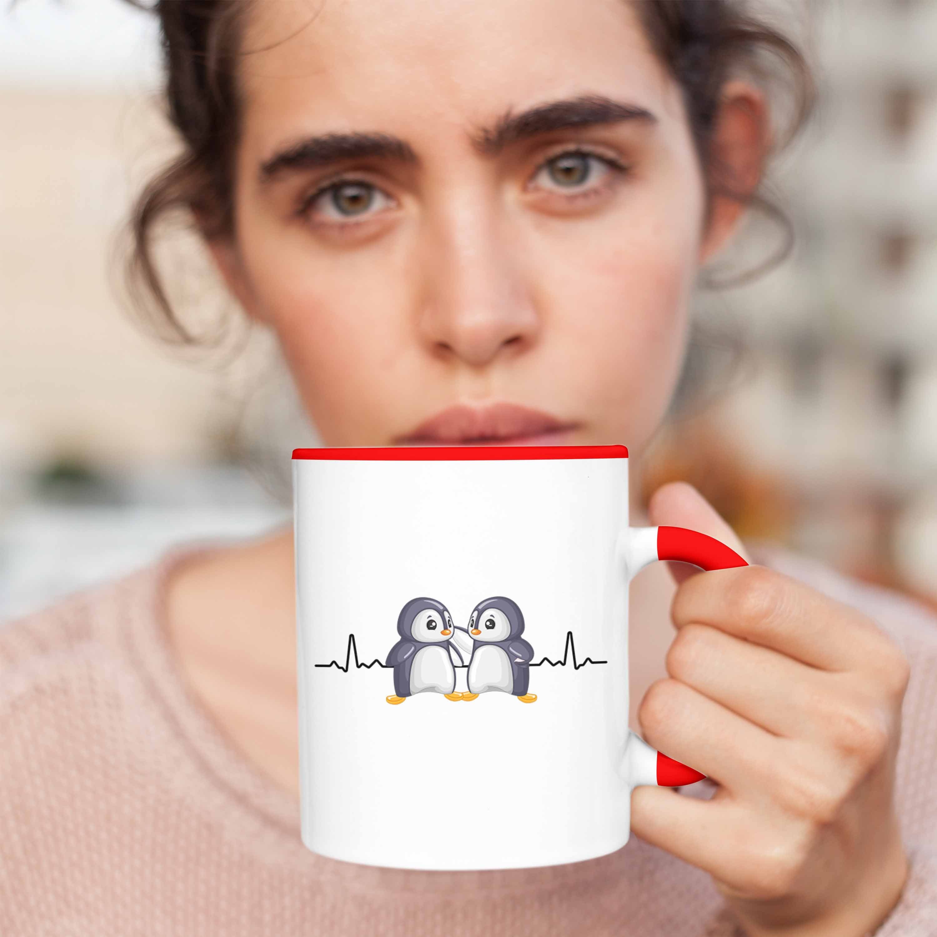 Tasse Trendation Herzschlag Pinguin Tasse Geschenkidee Mädchen Rot