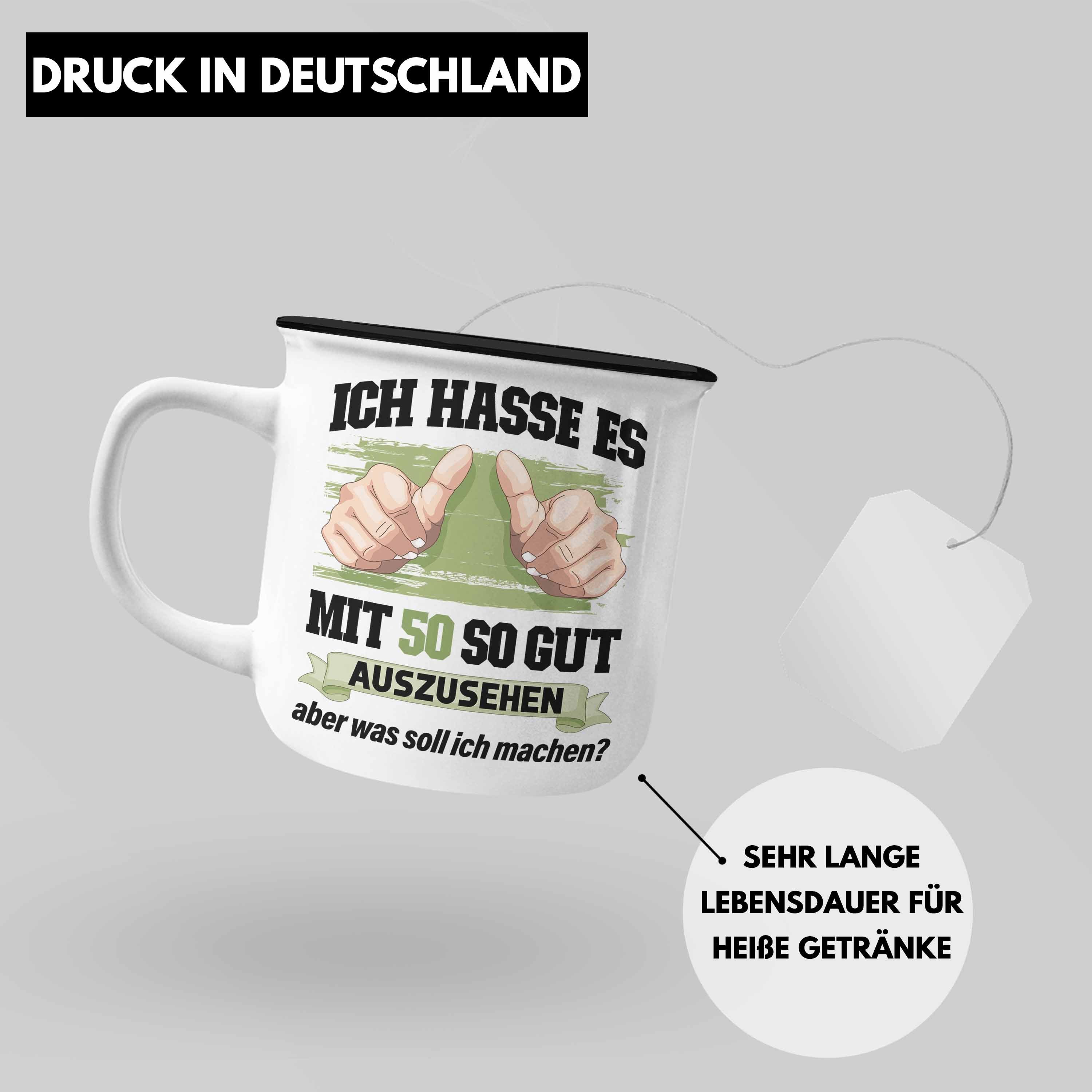 50er Deko - Männer 50 Mann Frauen Thermotasse Geschenk Emaille Lustig Geschenke Frau Trendation Mutter Geschenkidee 50. Tasse Vater Schwarz Trendation Geburtstag