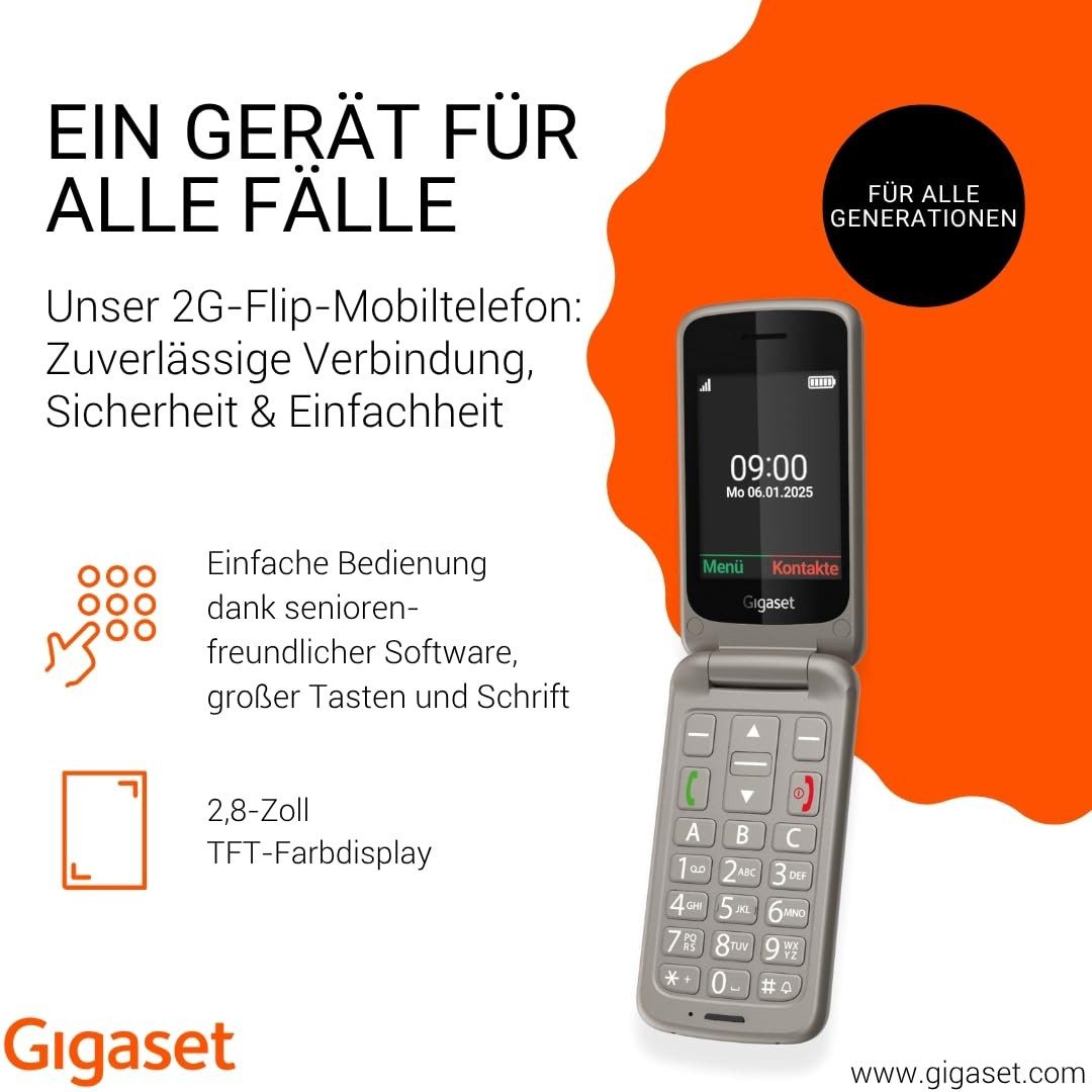 Gigaset GL 595 Titanium Seniorenhandy (Seniorenhandy mit großem Display, SOS-Taste & einfacher Bedienung)