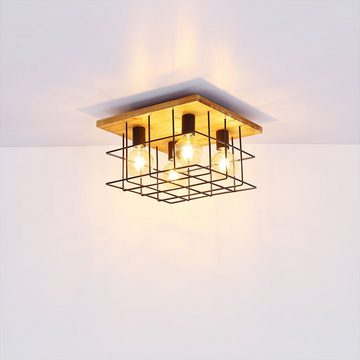 Globo Deckenstrahler, Leuchtmittel nicht inklusive, Deckenleuchte Lampe braun Käfig Betonstahl-Gitter schwarz Holz