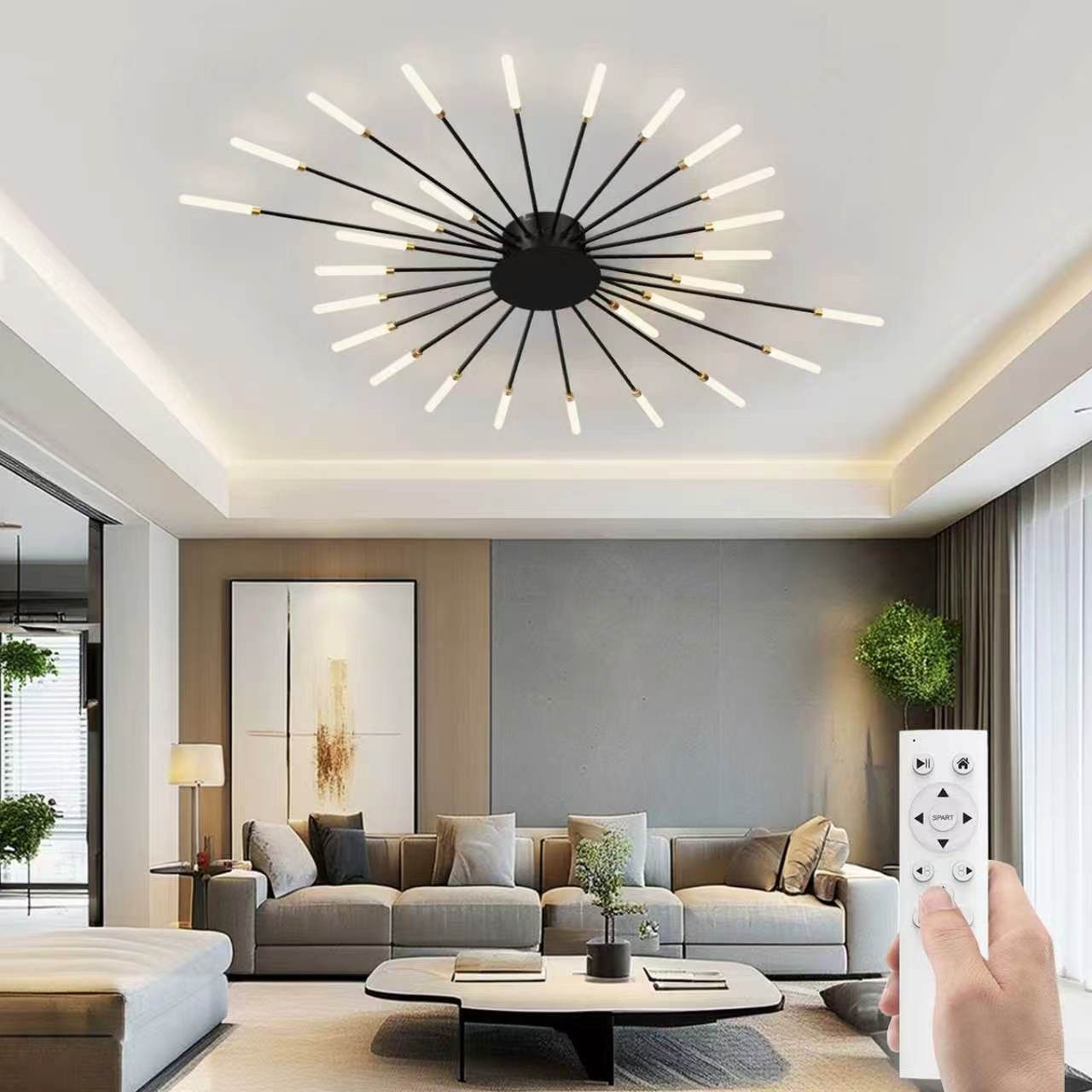 RRBEST Deckenleuchte Modern Deckenleuchte mit Fernsteuerung, LED Deckenleuchte Dimmbar, Wohnzimmerlampe, Schlafzimmerlampe. schwarz