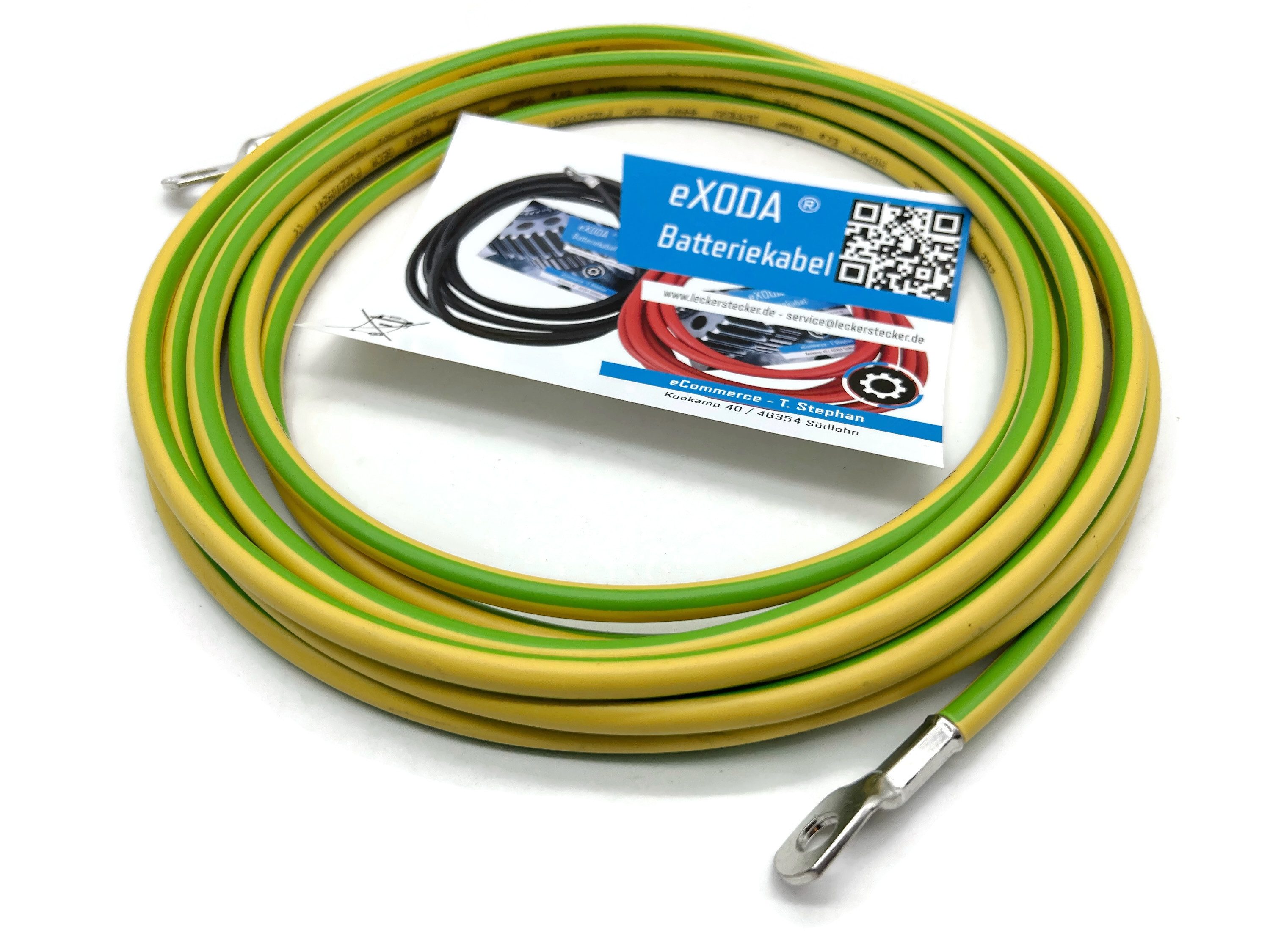 eXODA 5m Erdungsleitung 16 mm² grün/gelb Erdungsleiter M8+M10 Batteriekabel, (500 cm), M8 und M10 Kabelschuh