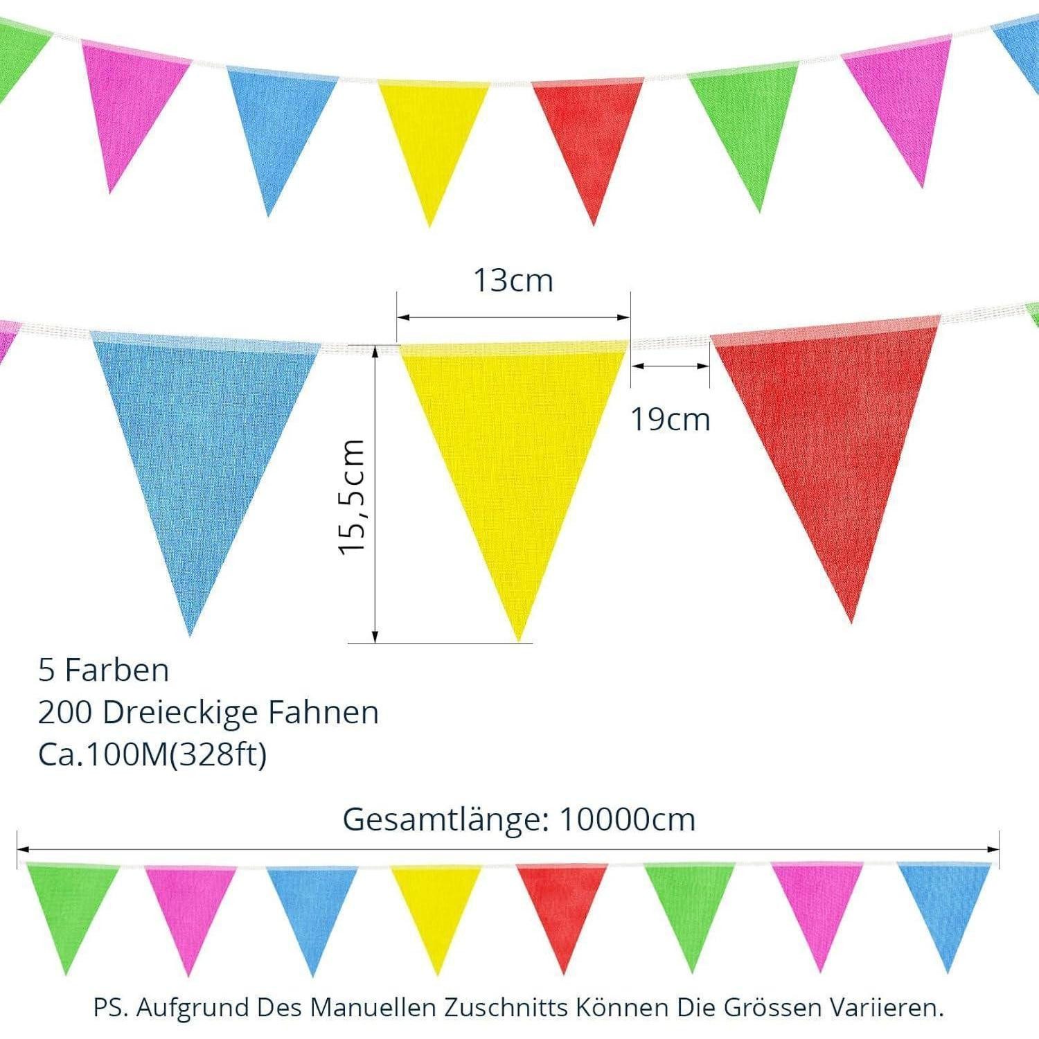 LuxusKollektion Wimpelkette Wimpelkette Outdoor Wetterfest 100M Kinderzimmer Geburtstag Garten