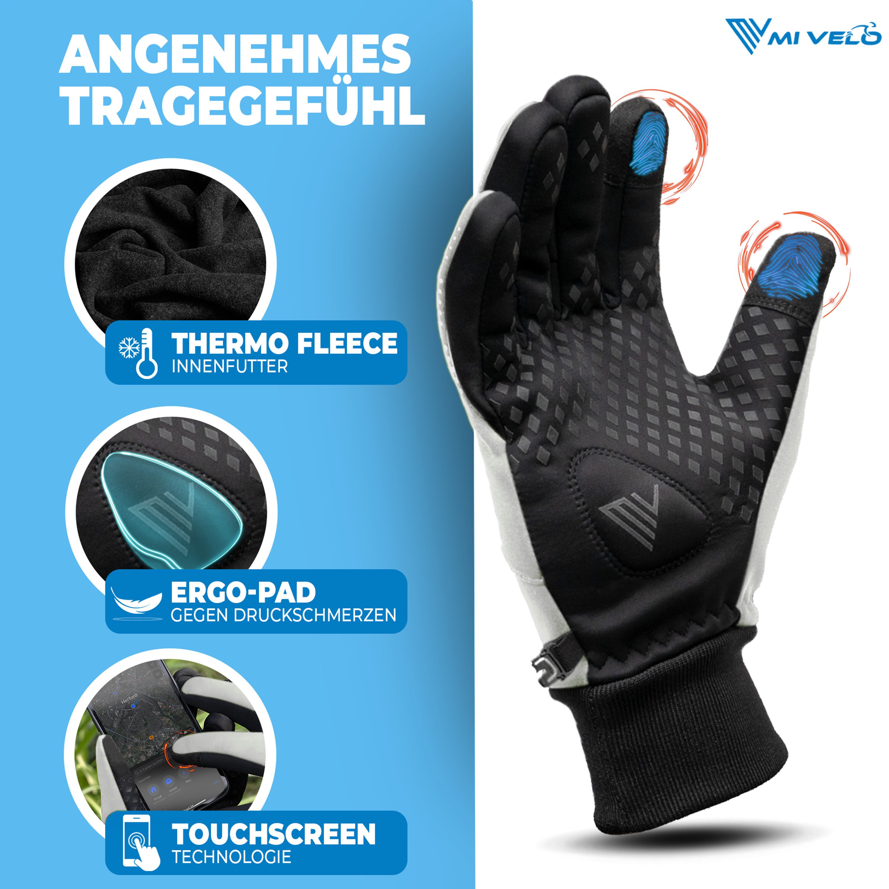 MIVELO Fahrradhandschuhe warme Winterhandschuhe wasserabweisend winddicht mit Touchscreen Funktion – Bild 5 von 5