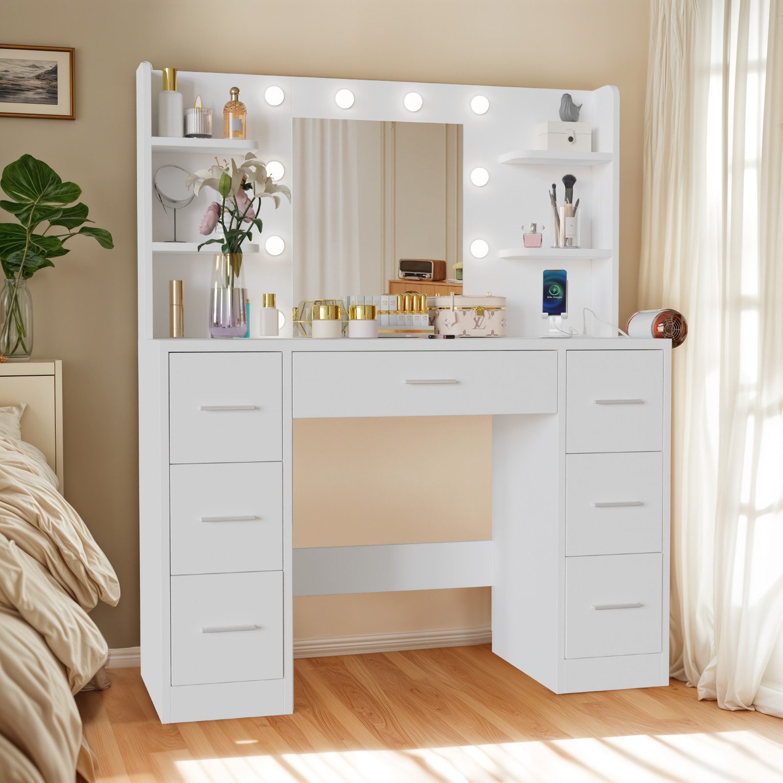 GUNJI Schminktisch 110*40*137CM Frisiertisch mit 2 günstig online kaufen