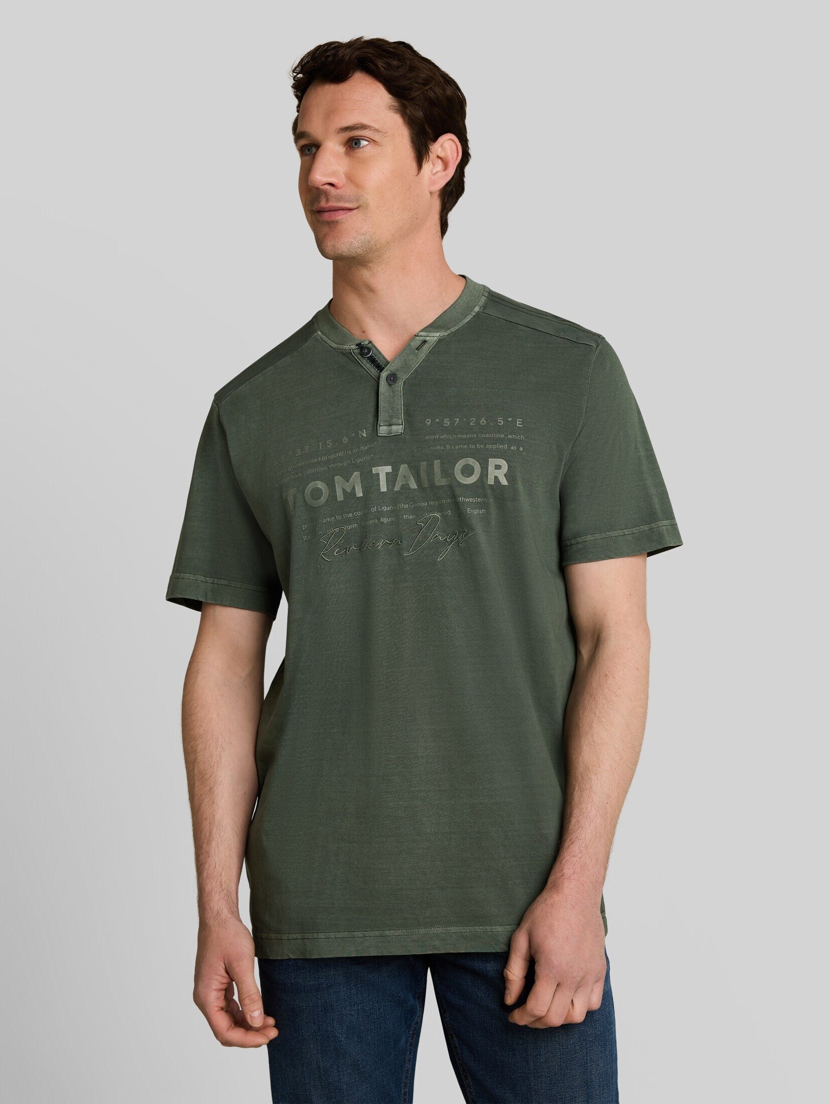 TOM TAILOR T-Shirt T-Shirt Henley T-Shirt im Used-Look