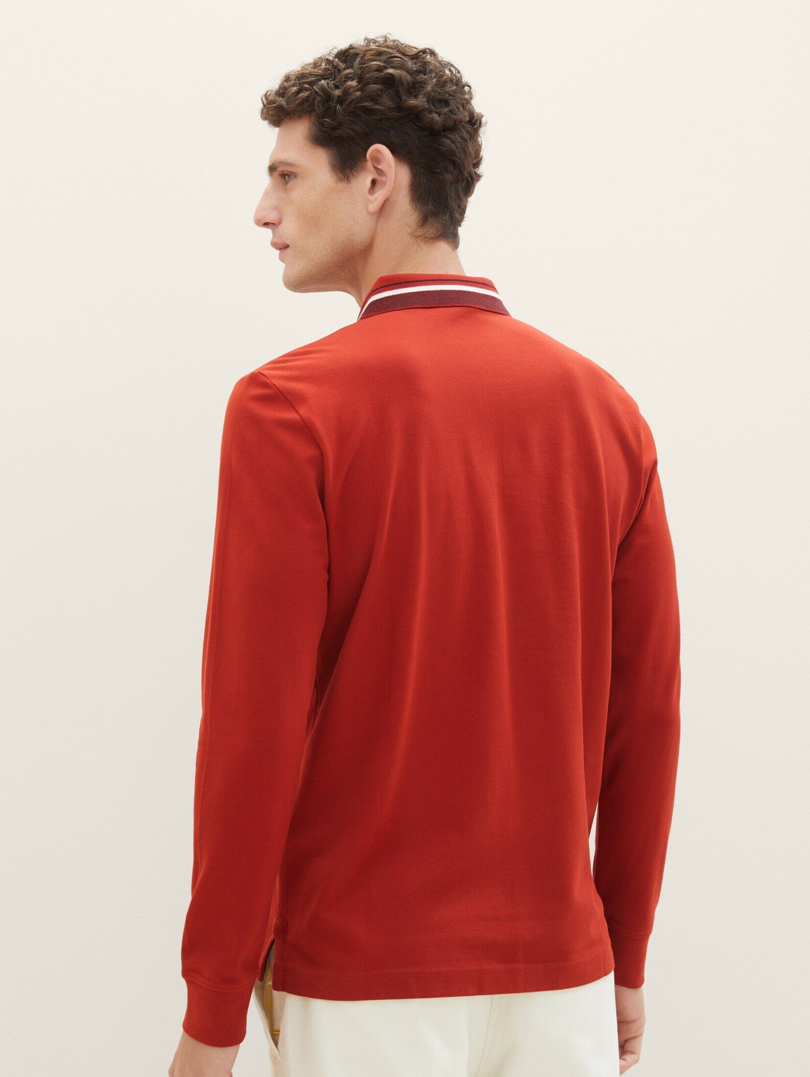 TOM TAILOR Poloshirt Langarmshirt red Polo velvet