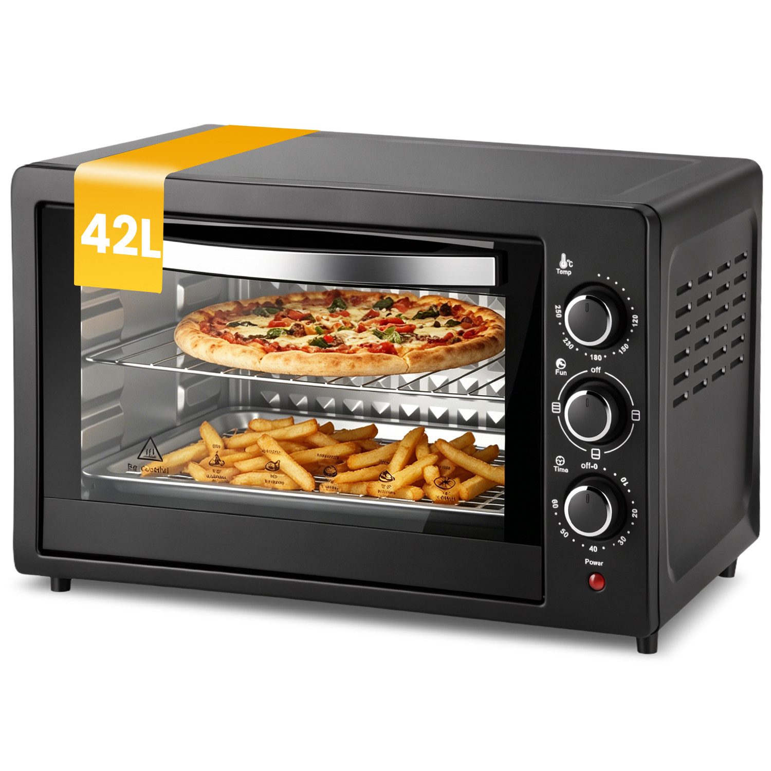 CkeyiN Pro Minibackofen 45 L,Kleiner Backofen,Camping Ofen,Ober-/Unterhitze, Pizzaofen 100-250°C,60 min Timer,mit Backblech