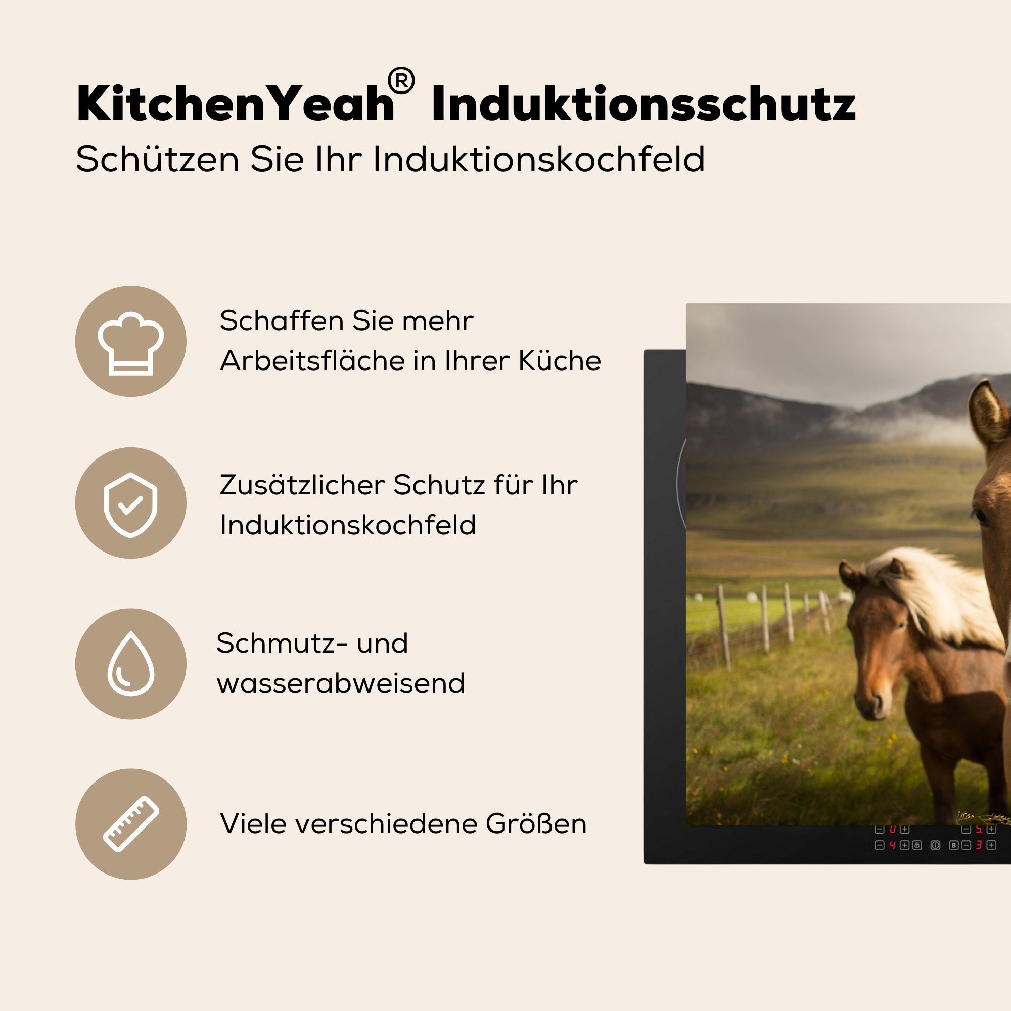 Vinyl, 81x52 tlg), küche, MuchoWow Gras, Induktionskochfeld Ceranfeldabdeckung für Pferde - cm, die Tiere Schutz - (1 Herdblende-/Abdeckplatte