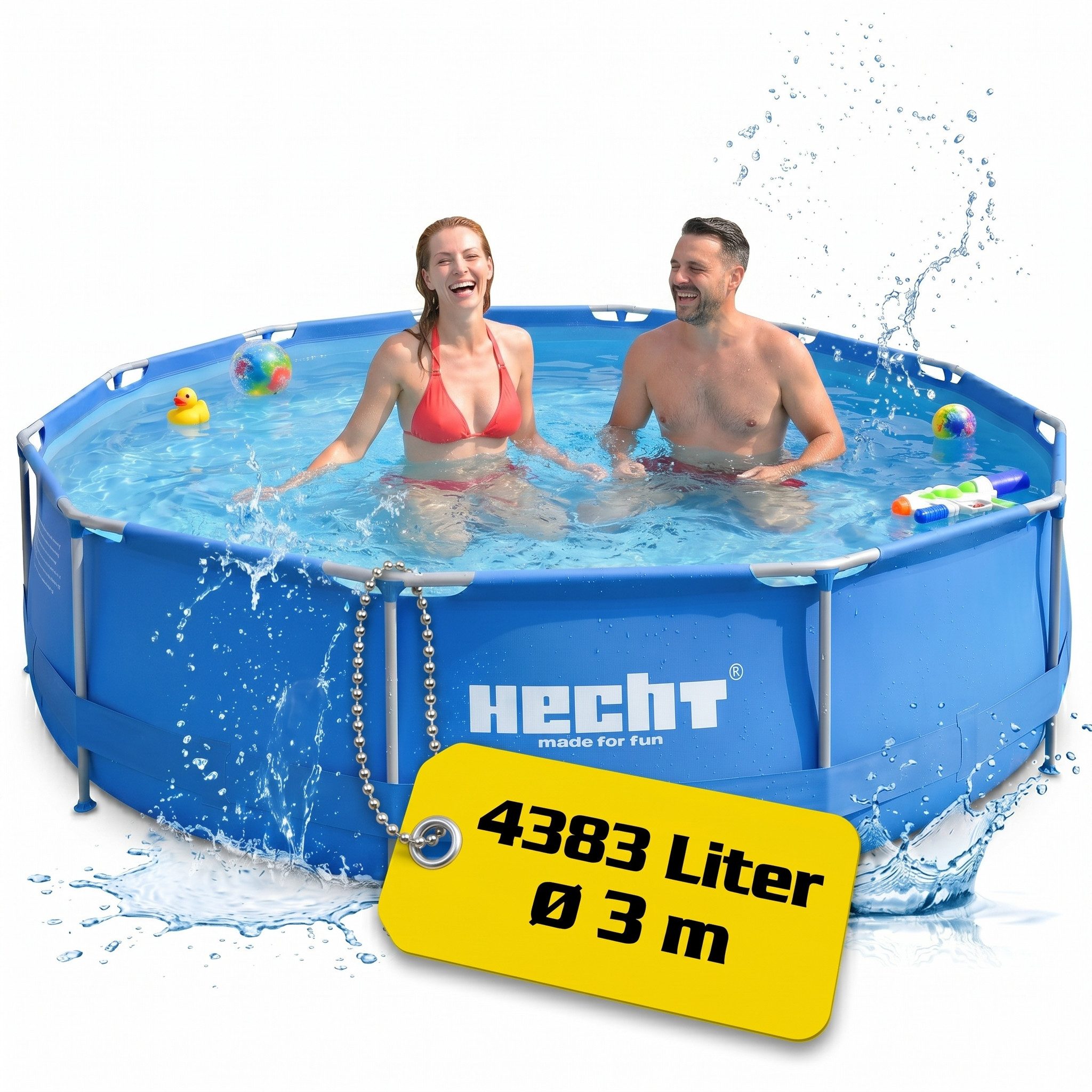 Hecht Rundpool Stahlrohrpool 0,33mm Foliendicke 0,76cm Höhe, 4383 Liter, 2 x 32 mm Ø-Pumpenanschluss, Ablassventil