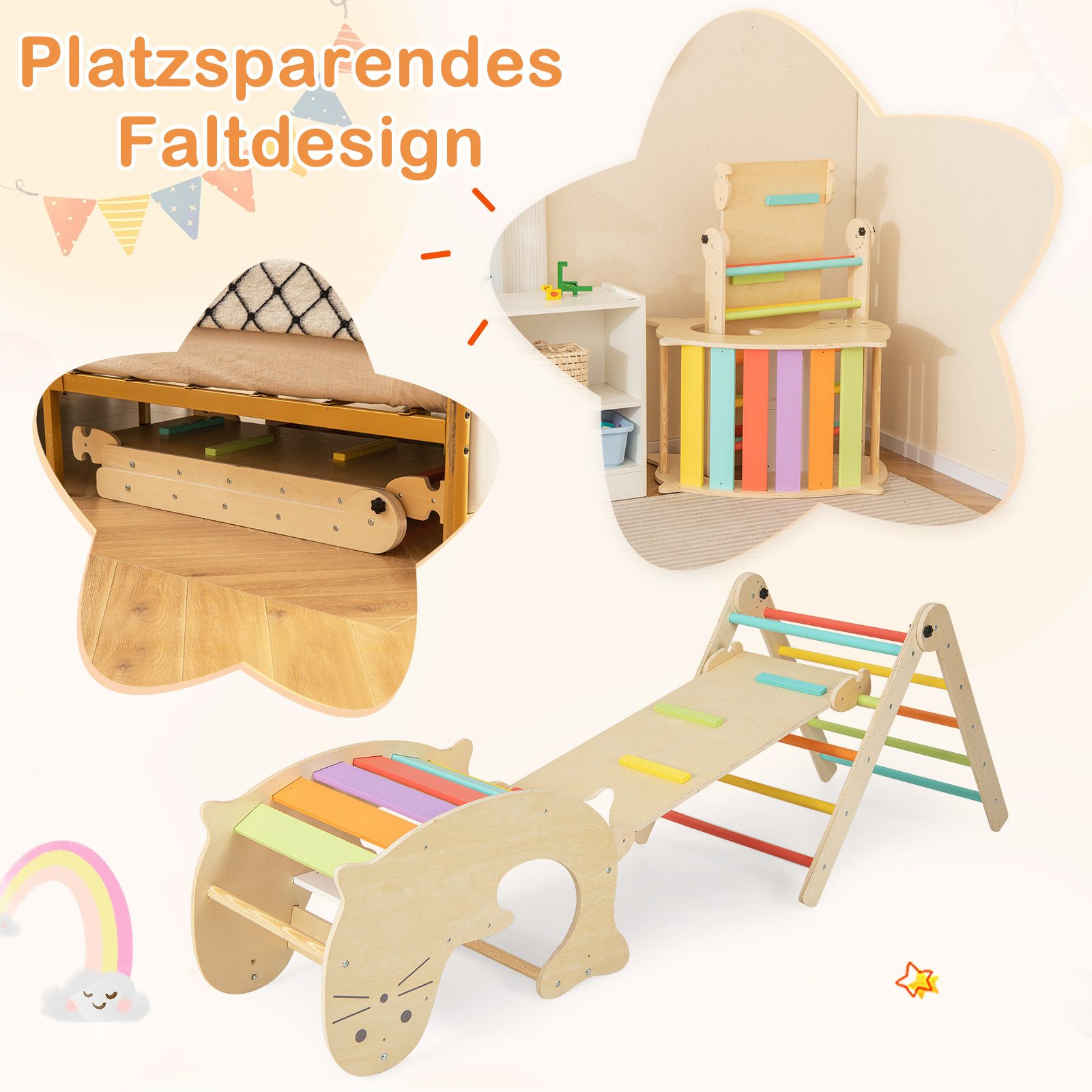 COSTWAY Klettergerüst, 7 in 1 Kletterbogen, Kletterleiter mit Rampe