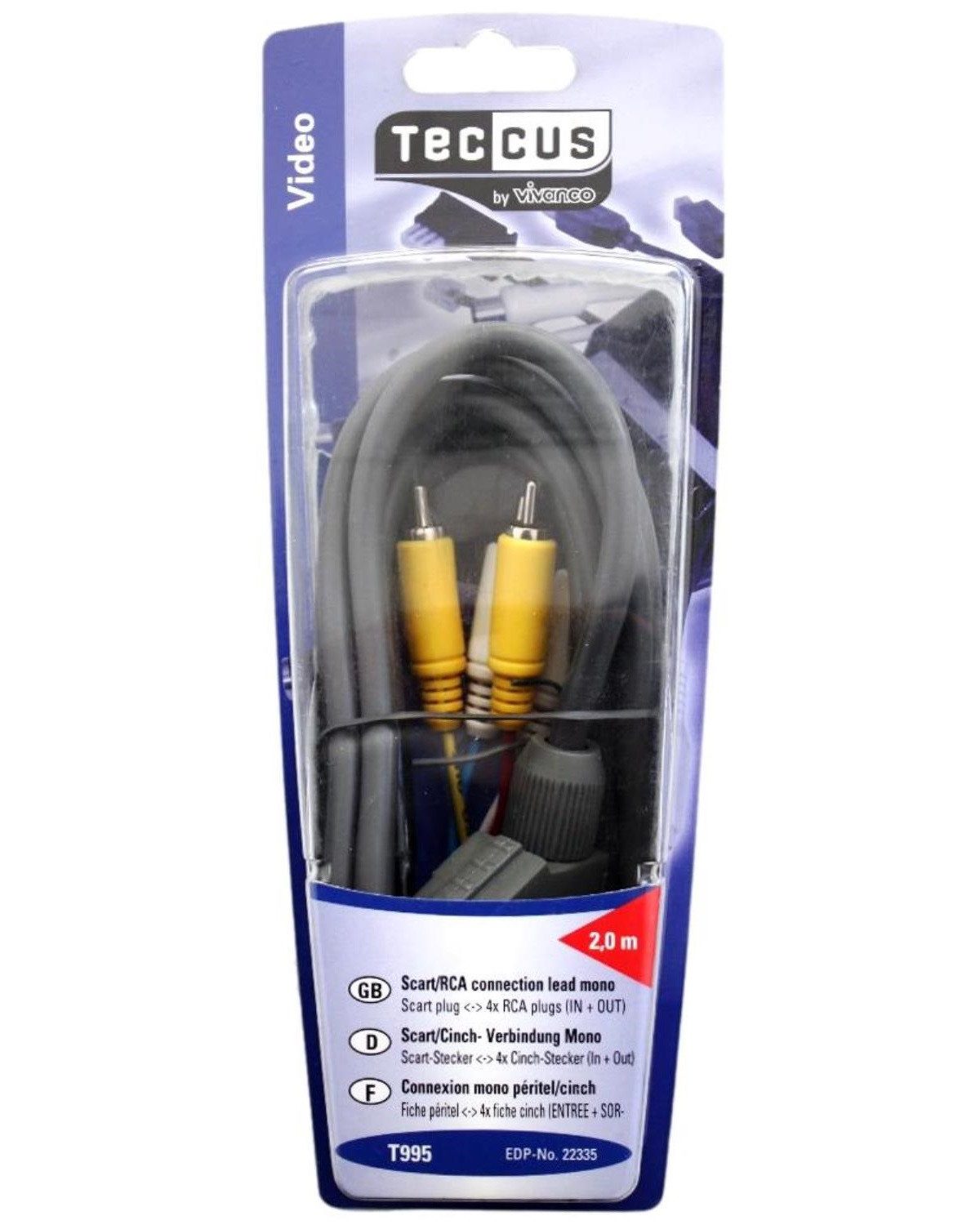 Vivanco Adapter-Kabel Scart-Stecker auf 4x Cinch-Stecker Audio-Kabel, Scart,Cinch, Scart-Umstecker zu 4x Cinch-Stecker (Audio/Video) IN + OUT