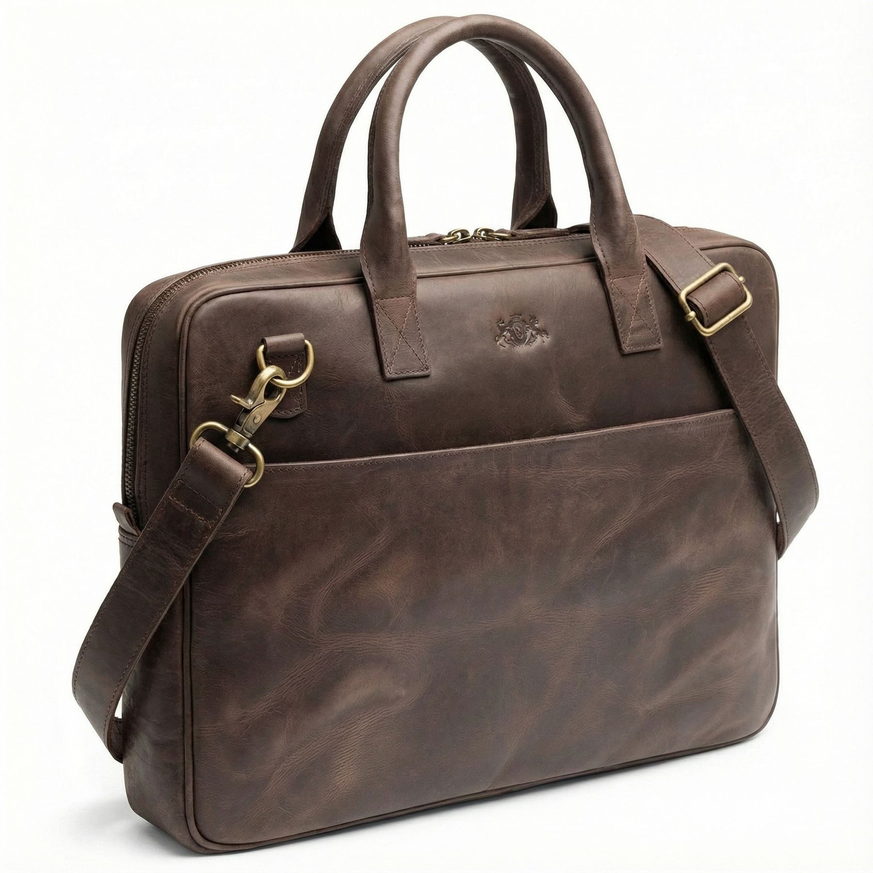 SID & VAIN Umhängetasche echt Leder Aktentasche 15 Zoll Laptop Fach braun, Laptoptasche 15,4 Zoll, Arbeitstasche Umhängetasche dunkelbraun