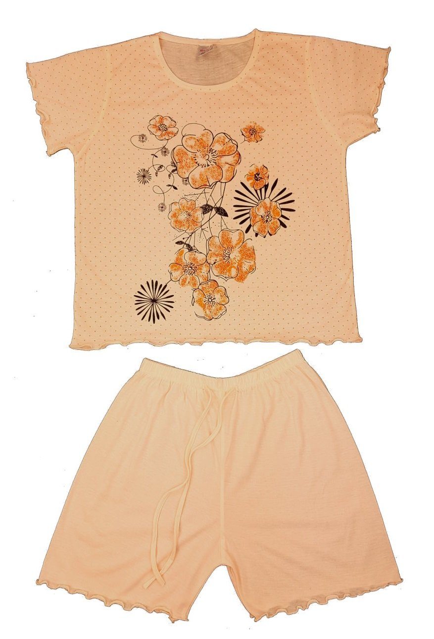 D264 Print, Shorty, im kurz, Fashion Schlafanzug Girls Shorty Pyjama Damen Orange floralen